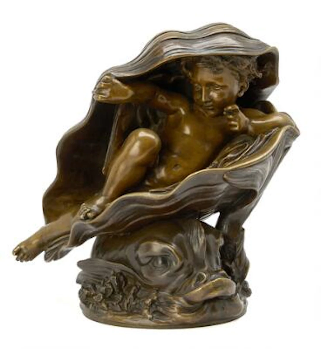 Édouard Fiers: Cupid in a shell. Bronze. Signed Fiers. Weight 19400