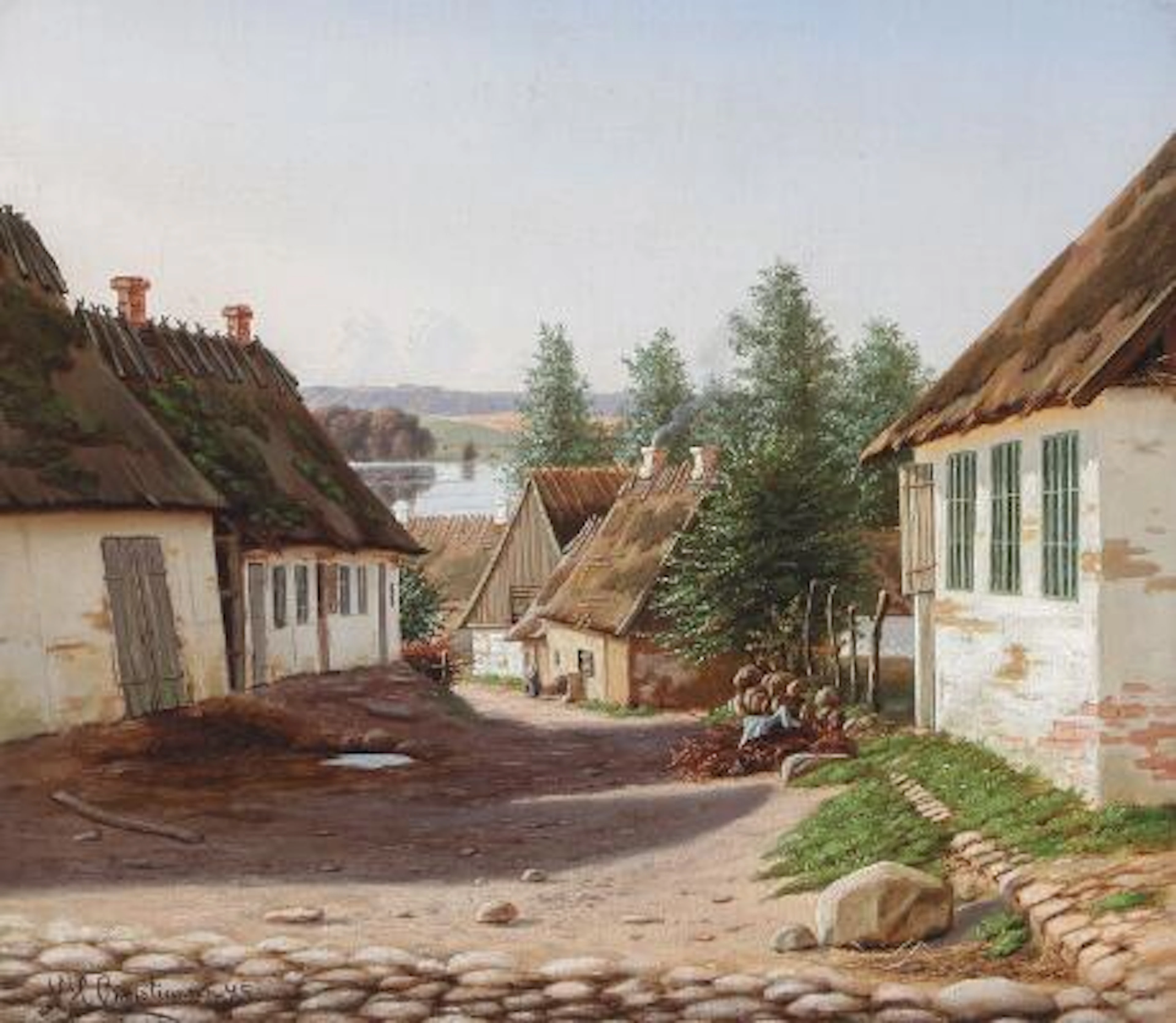 Niels Hans Christiansen: Village from Sørup at Fredensborg. Signed