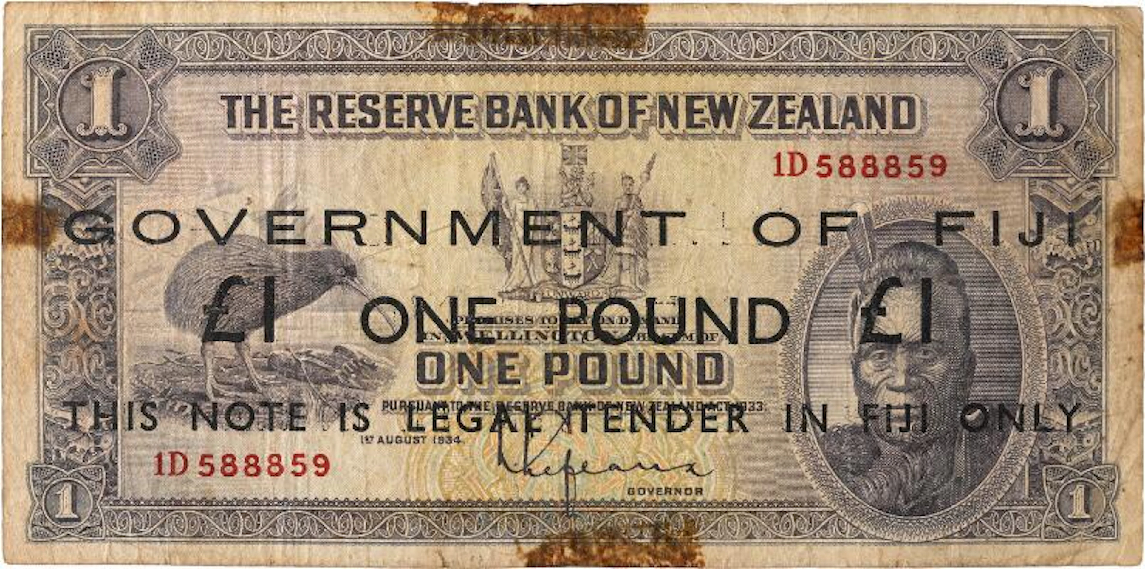 Fiji, Government of Fiji 1 Pound nd (1942), issued 1934 Reserve Bank