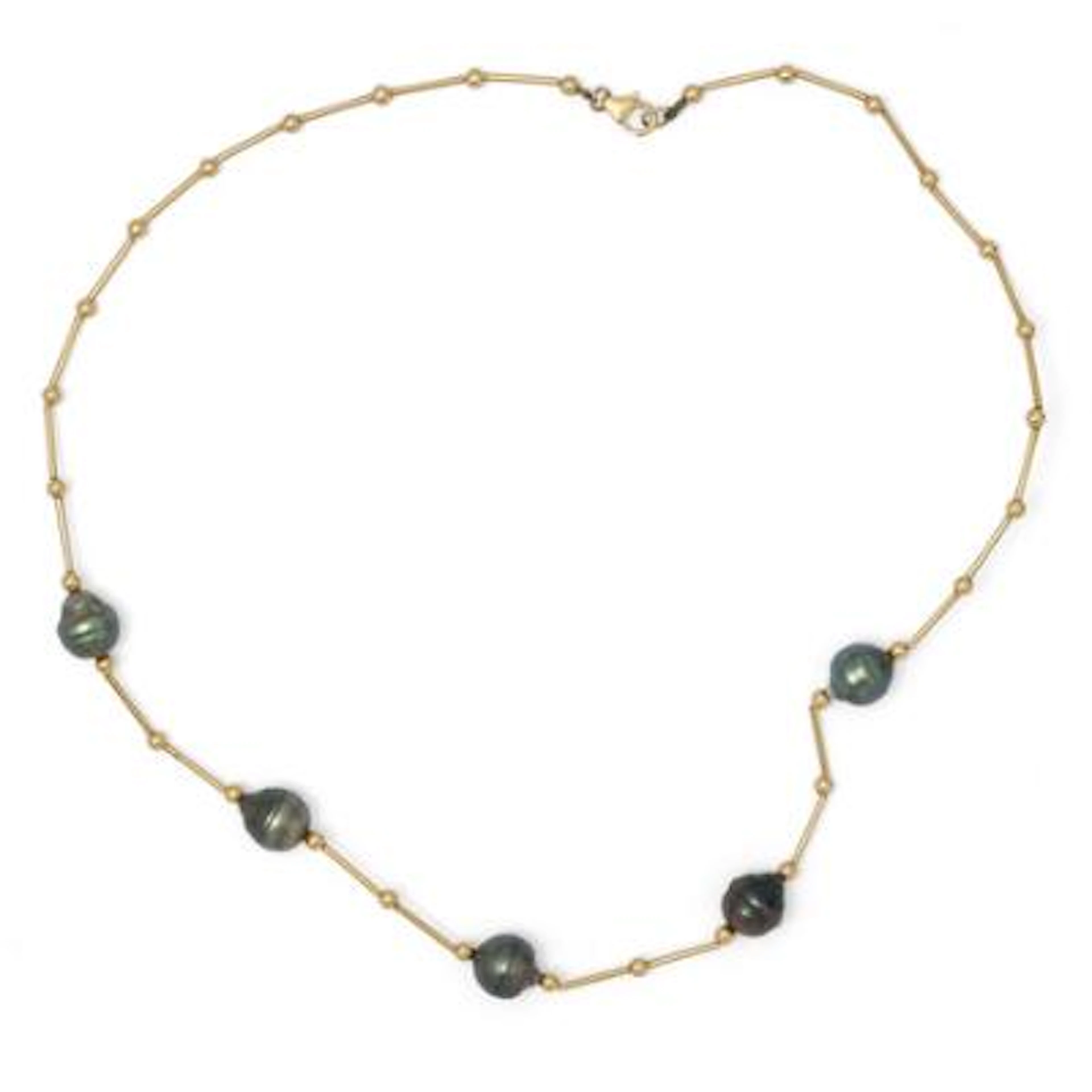 A pearl necklace set with five baroque Tahiti pearls, mounted in 18k
