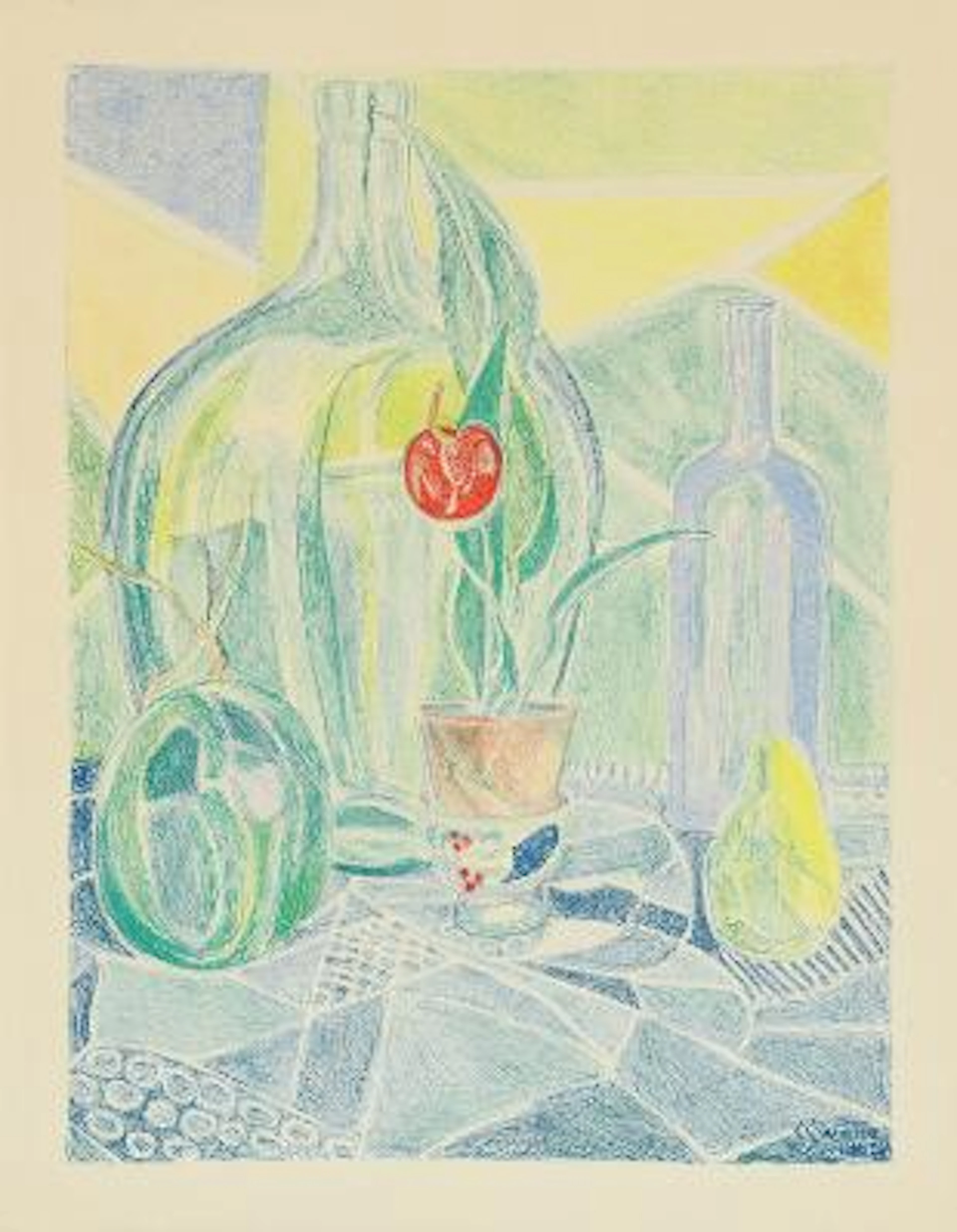 Christine Swane: Still life. Signed in printing. CSw 1952. Lithograph