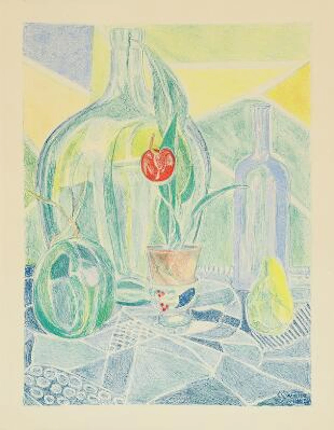 Christine Swane: Still life. Signed in printing. CSw 1952. Lithograph
