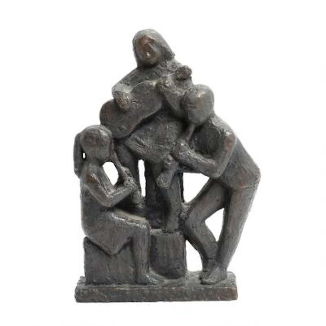 Alice Buchhave: Woman and Children playing Music. Signed AB. Relief