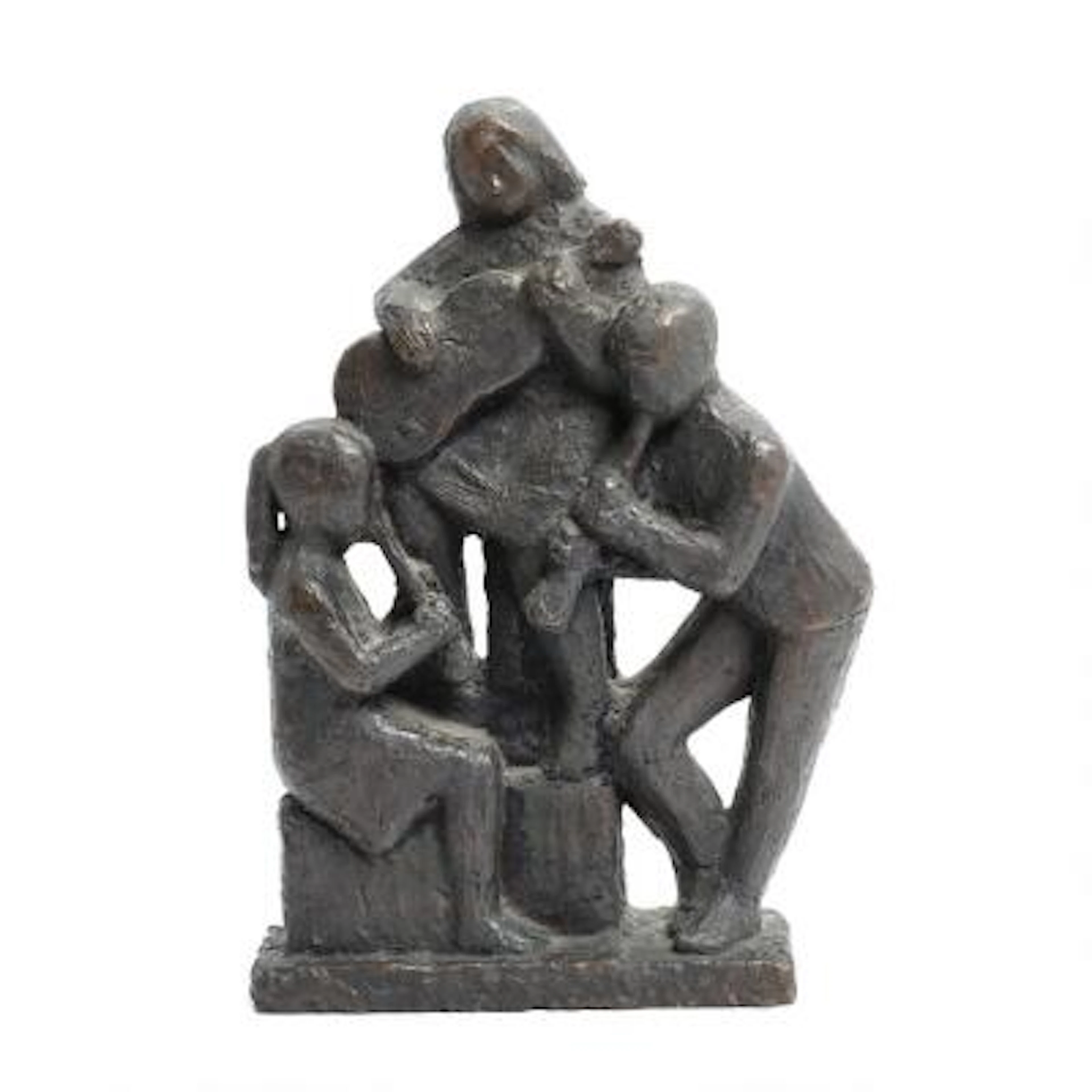 Alice Buchhave: Woman and Children playing Music. Signed AB. Relief