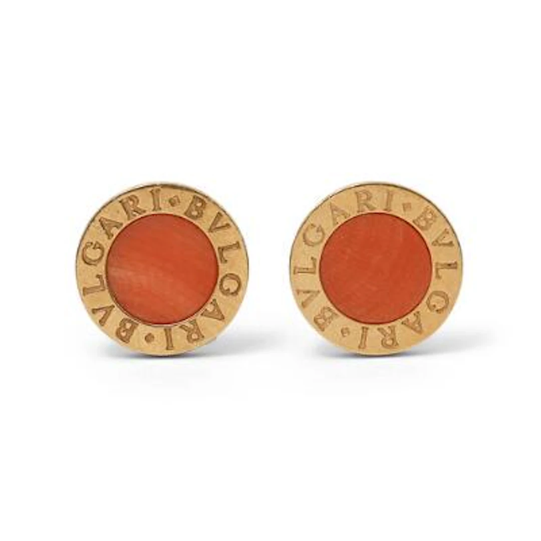 Bulgari: A pair of Bvlgari Bvlgari coral ear studs each set with a