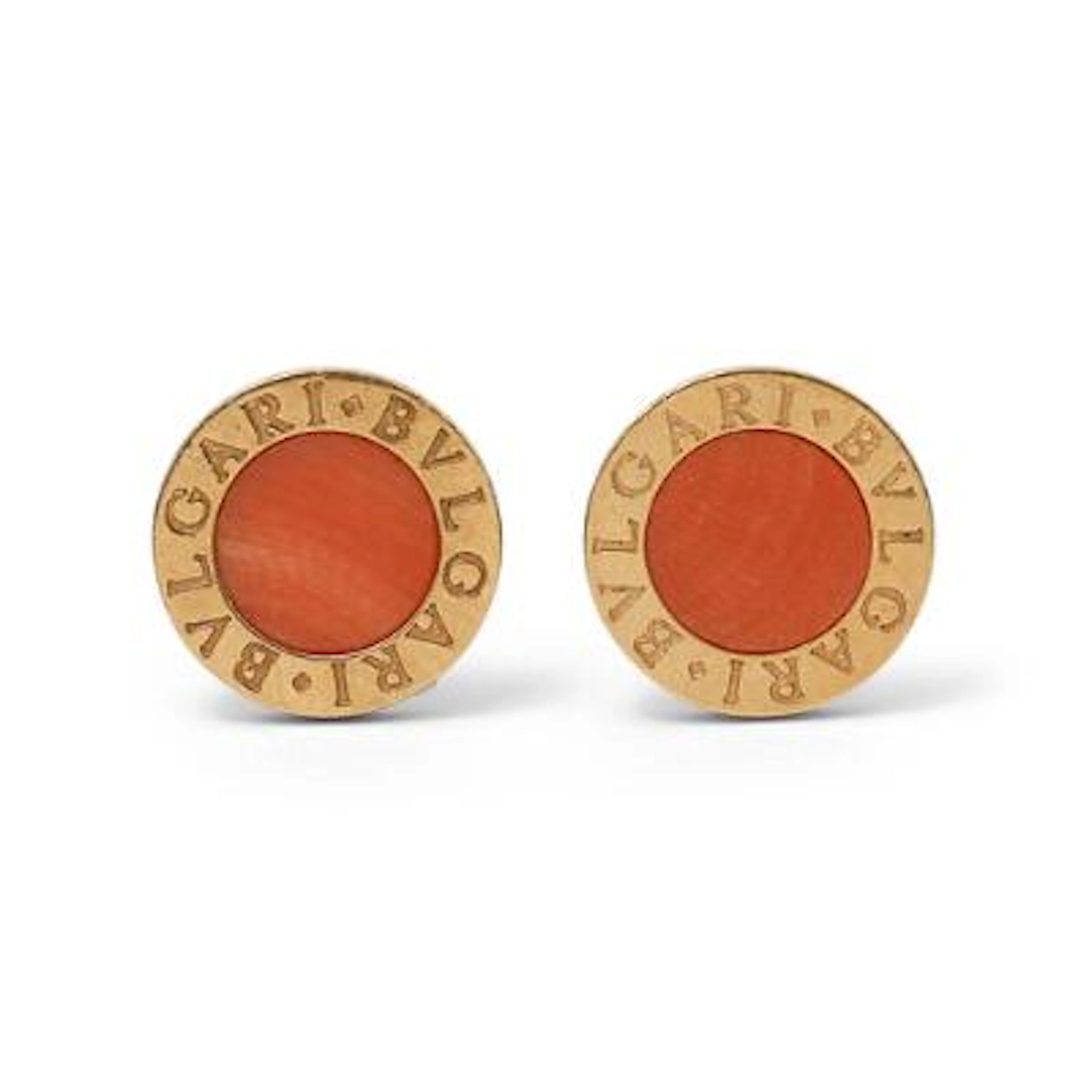 Bulgari: A pair of Bvlgari Bvlgari coral ear studs each set with a