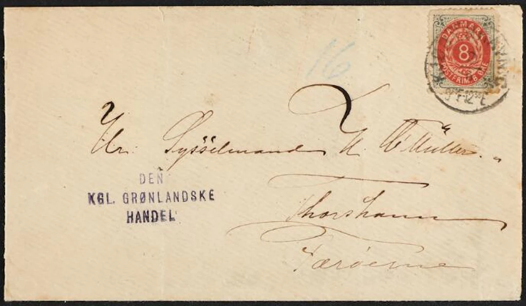 Greenland. 1875. 8 Øre, grey/red. Cover from Greenland to FAROE ISLANDS