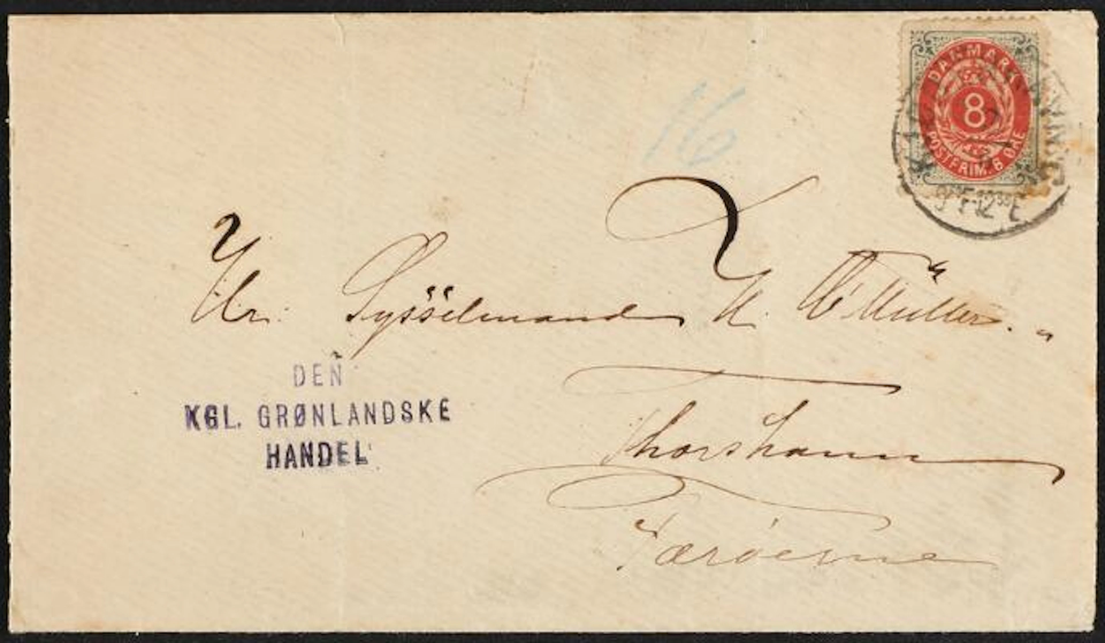 Greenland. 1875. 8 Øre, grey/red. Cover from Greenland to FAROE ISLANDS