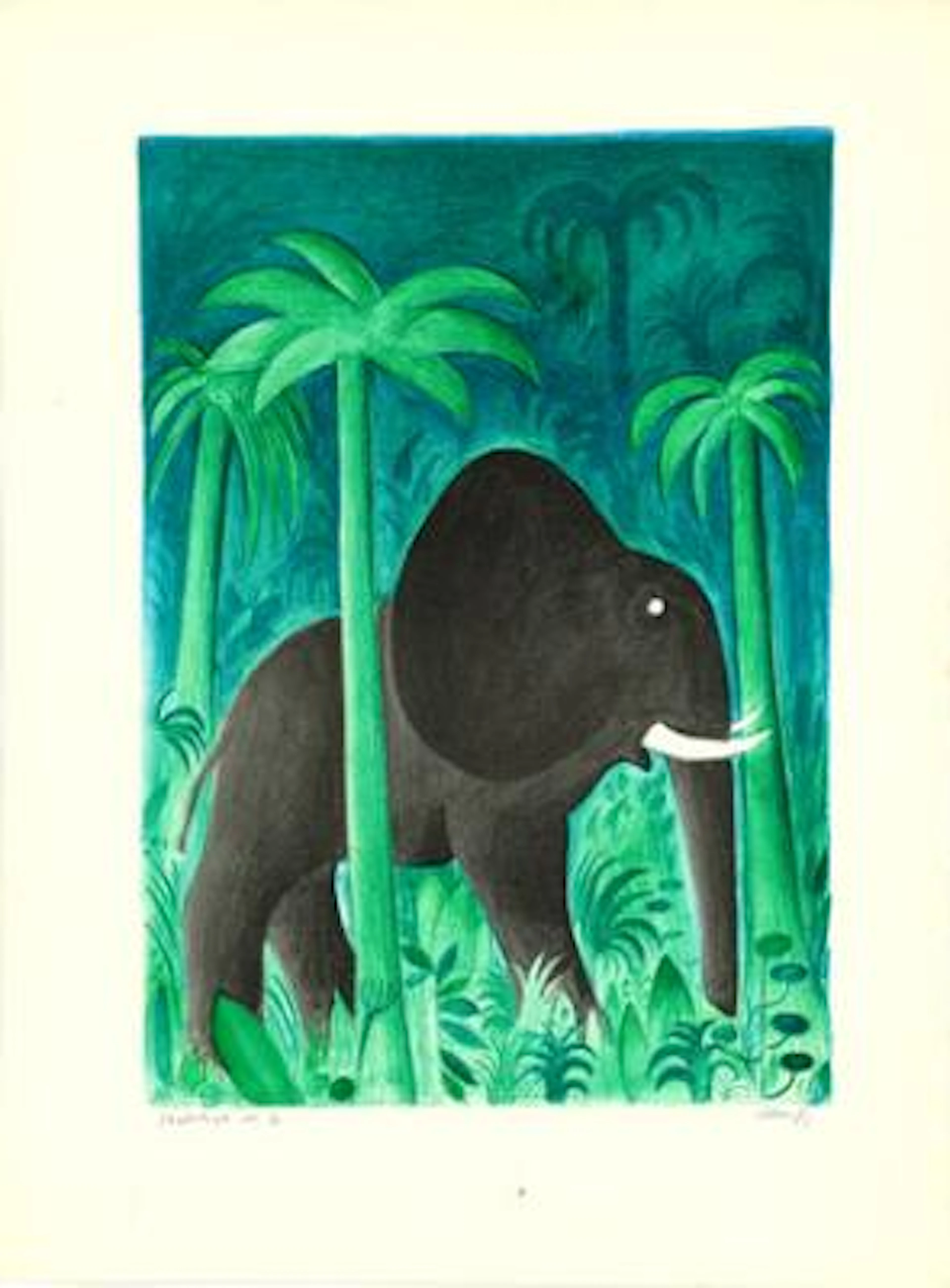 Hans Scherfig: “African Elephant”. Signed Scherfig, screen print no.