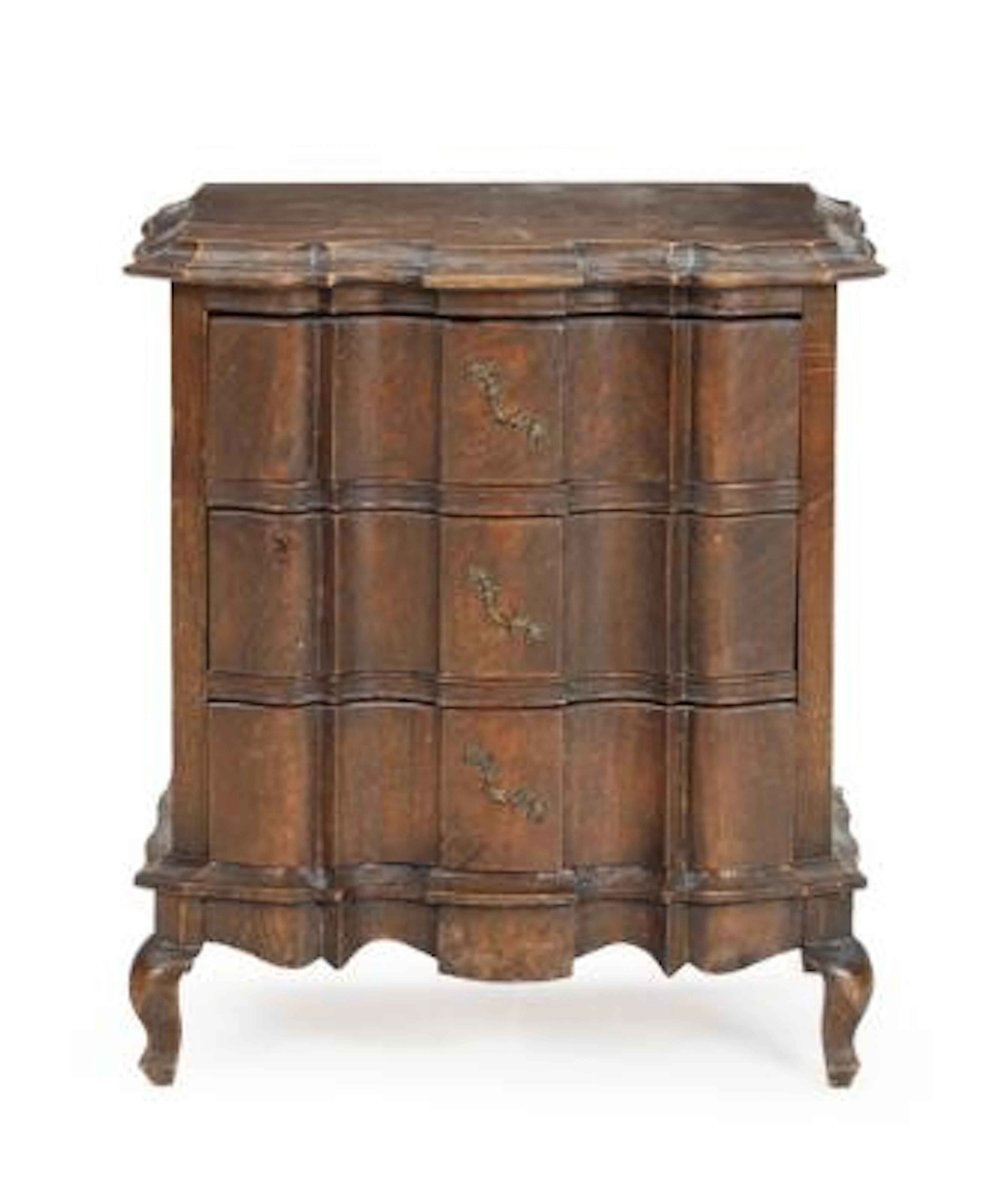A 20th century Rococo style oak wood commode, curved bracket front