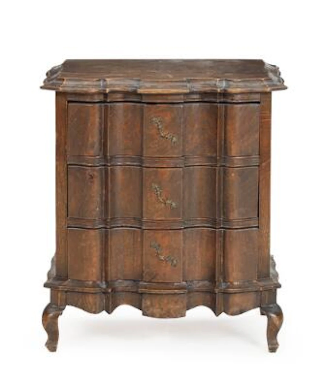 A 20th century Rococo style oak wood commode, curved bracket front