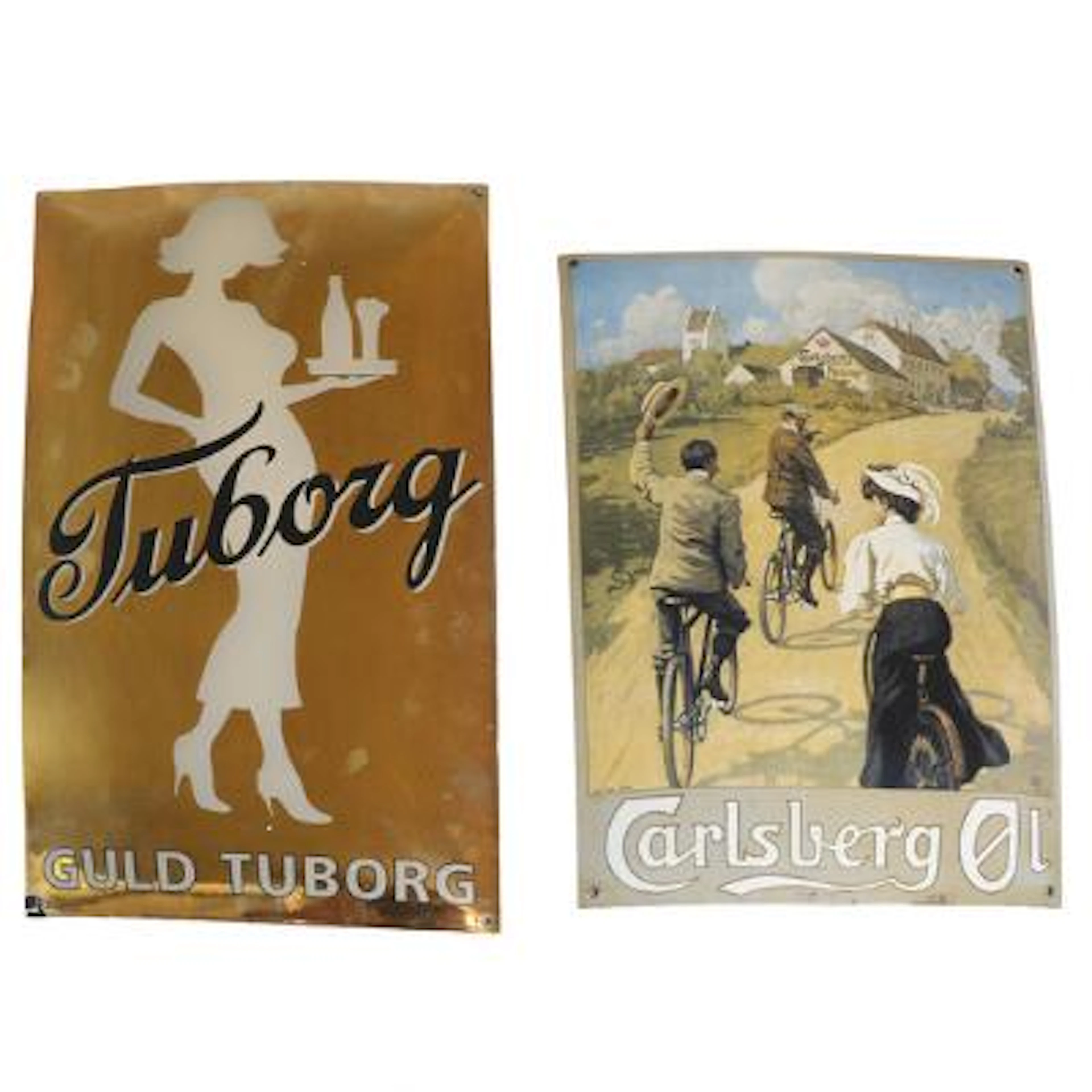 "Carlsberg Øl" and "Tuborg". Two 20th-21st century enamel signs. 43