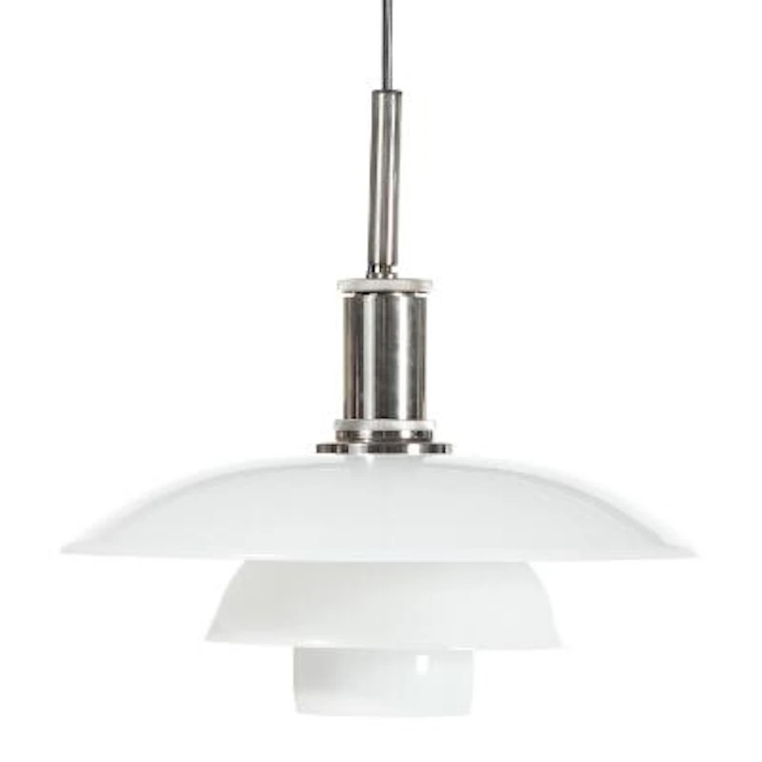Poul Henningsen: “PH 4½/4”. Pendant with chromed metal socket house.