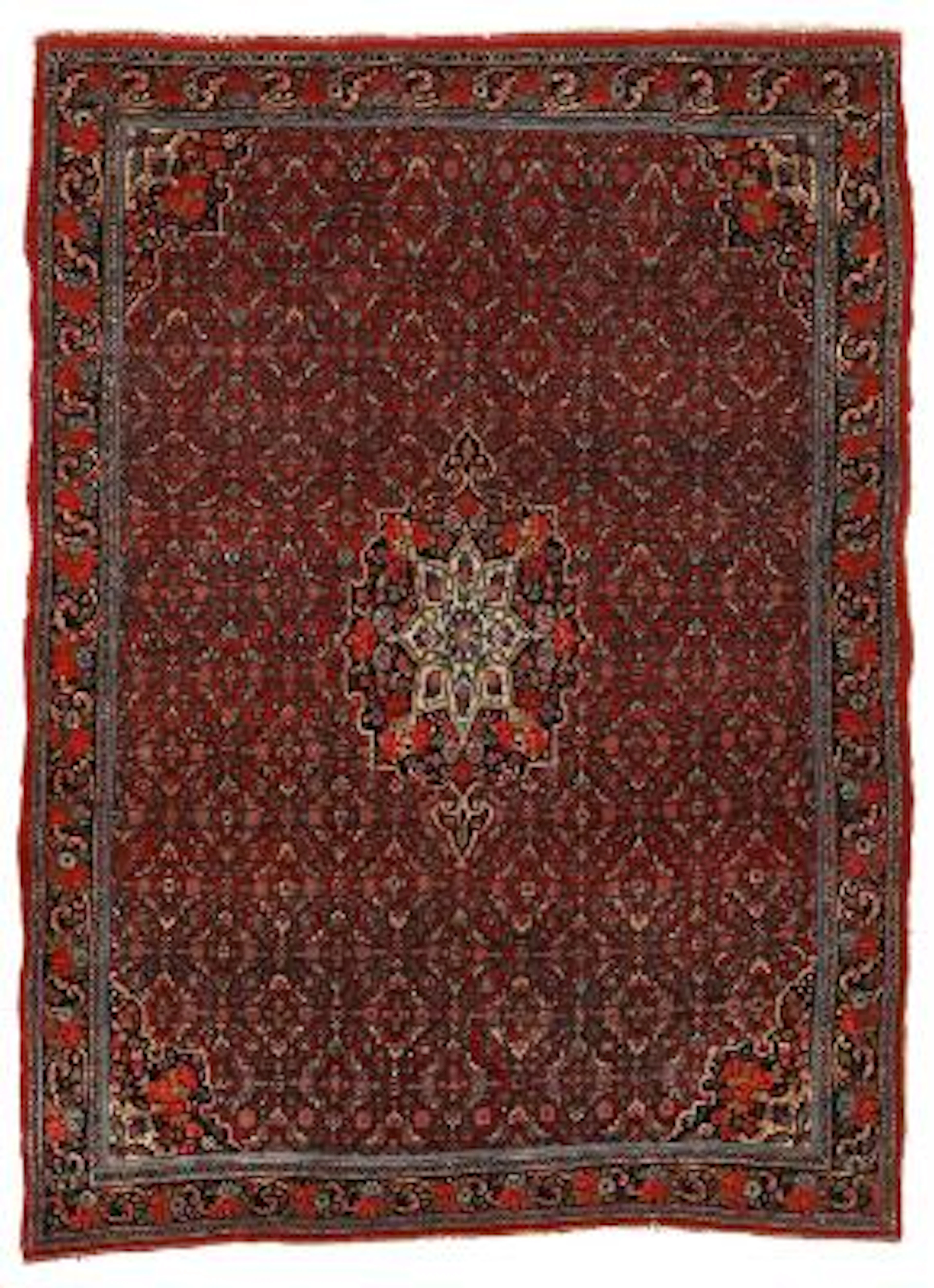 A Bidjar rug, Persia. A fine weave medallion design on a red field.