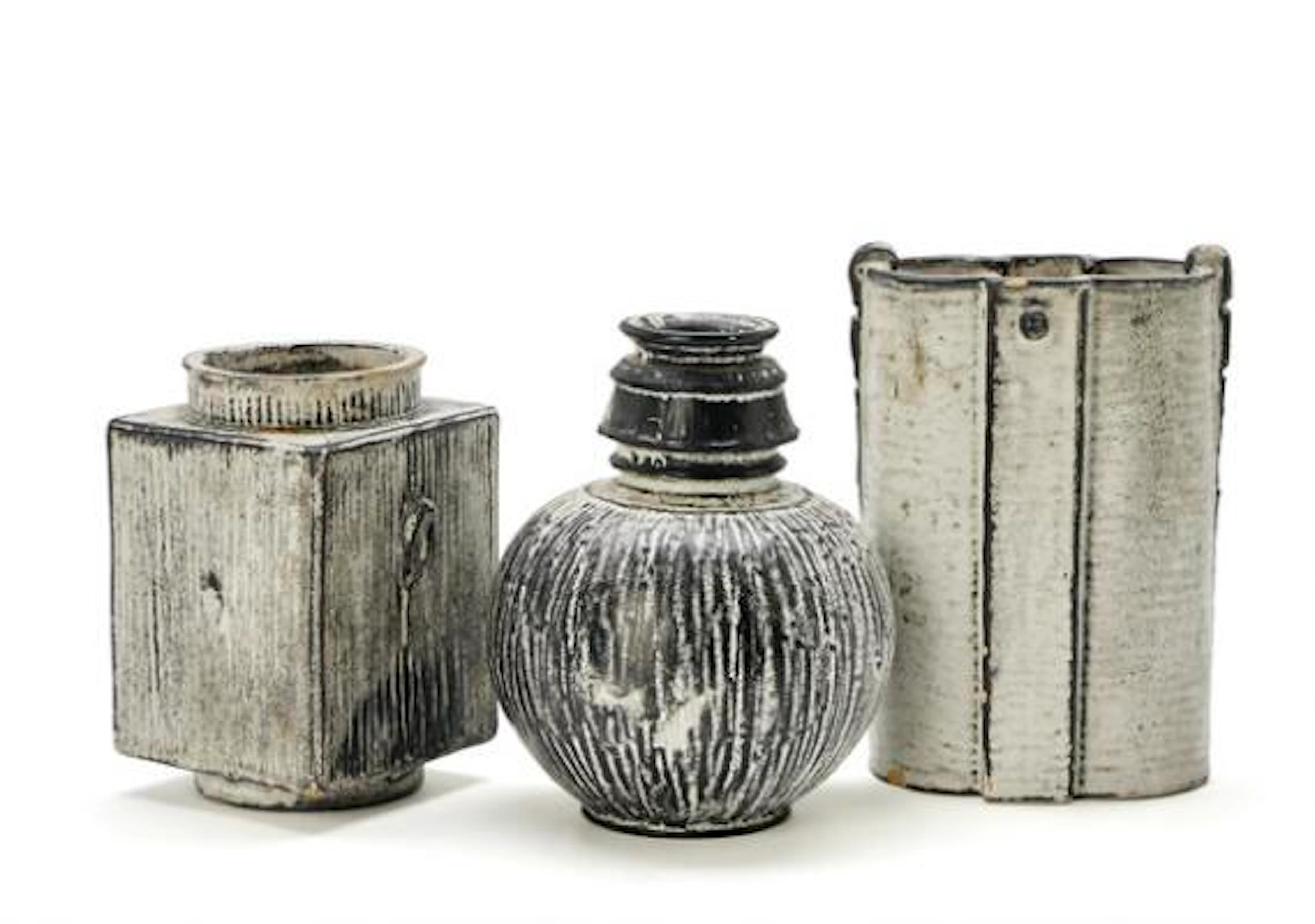 Svend Hammershøi: Three earthenware vases decorated with black/white