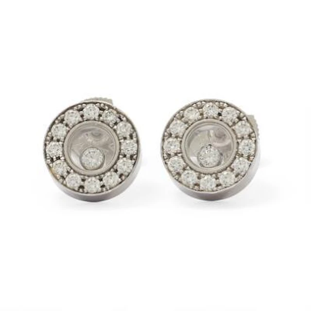 Chopard: A pair of "Happy Diamonds" diamond ear studs each set with