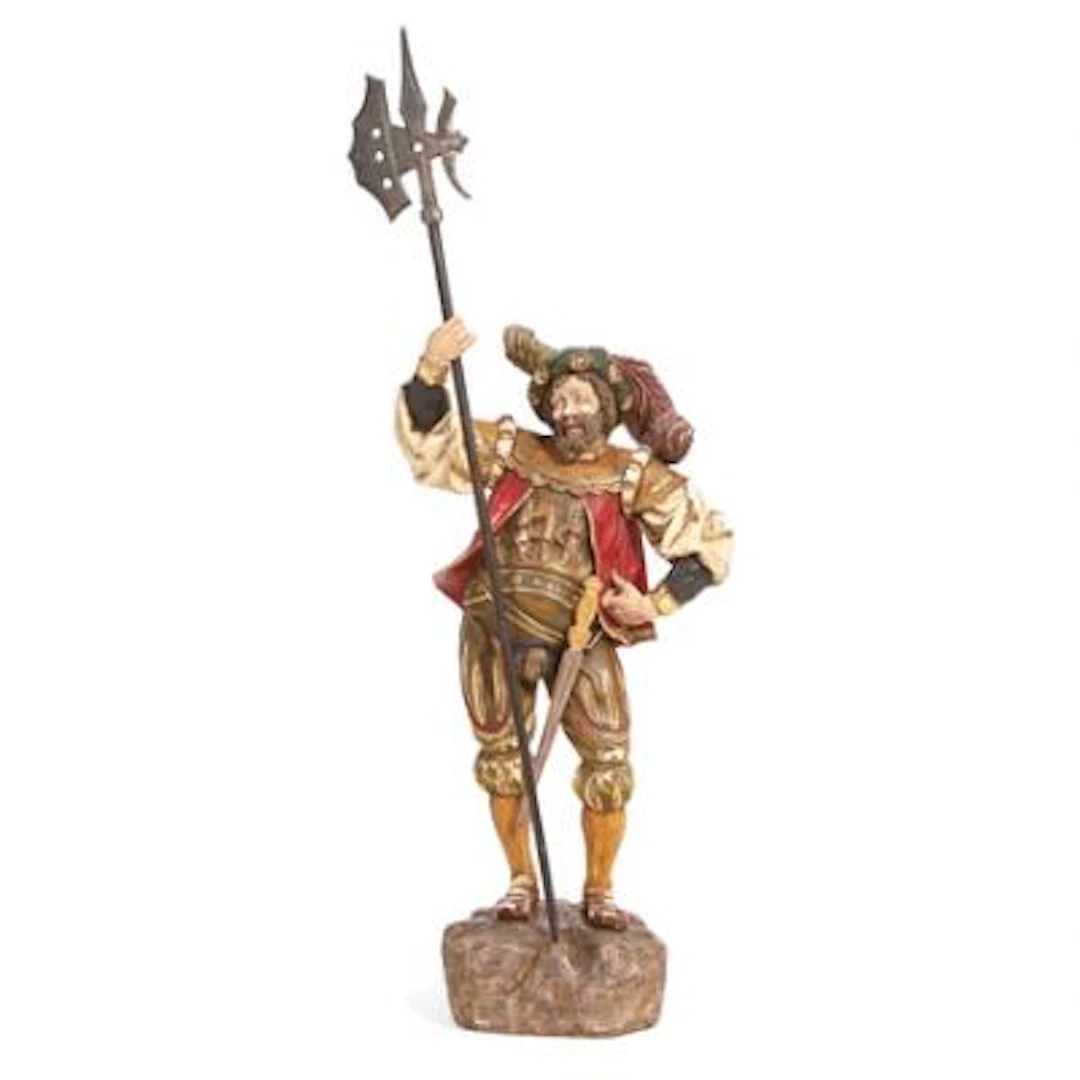 A South German figure of painted and gilded wood, standing man in