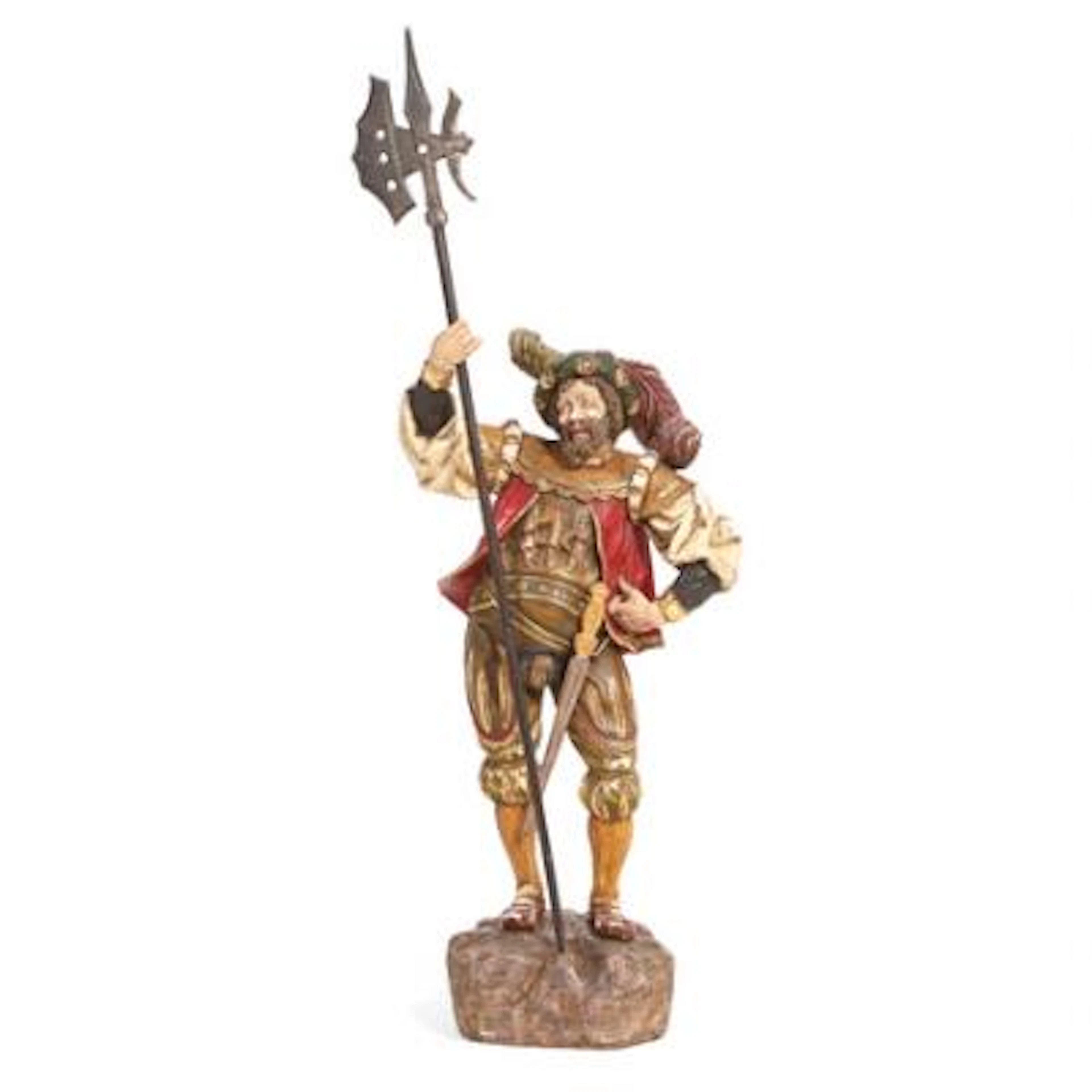 A South German figure of painted and gilded wood, standing man in