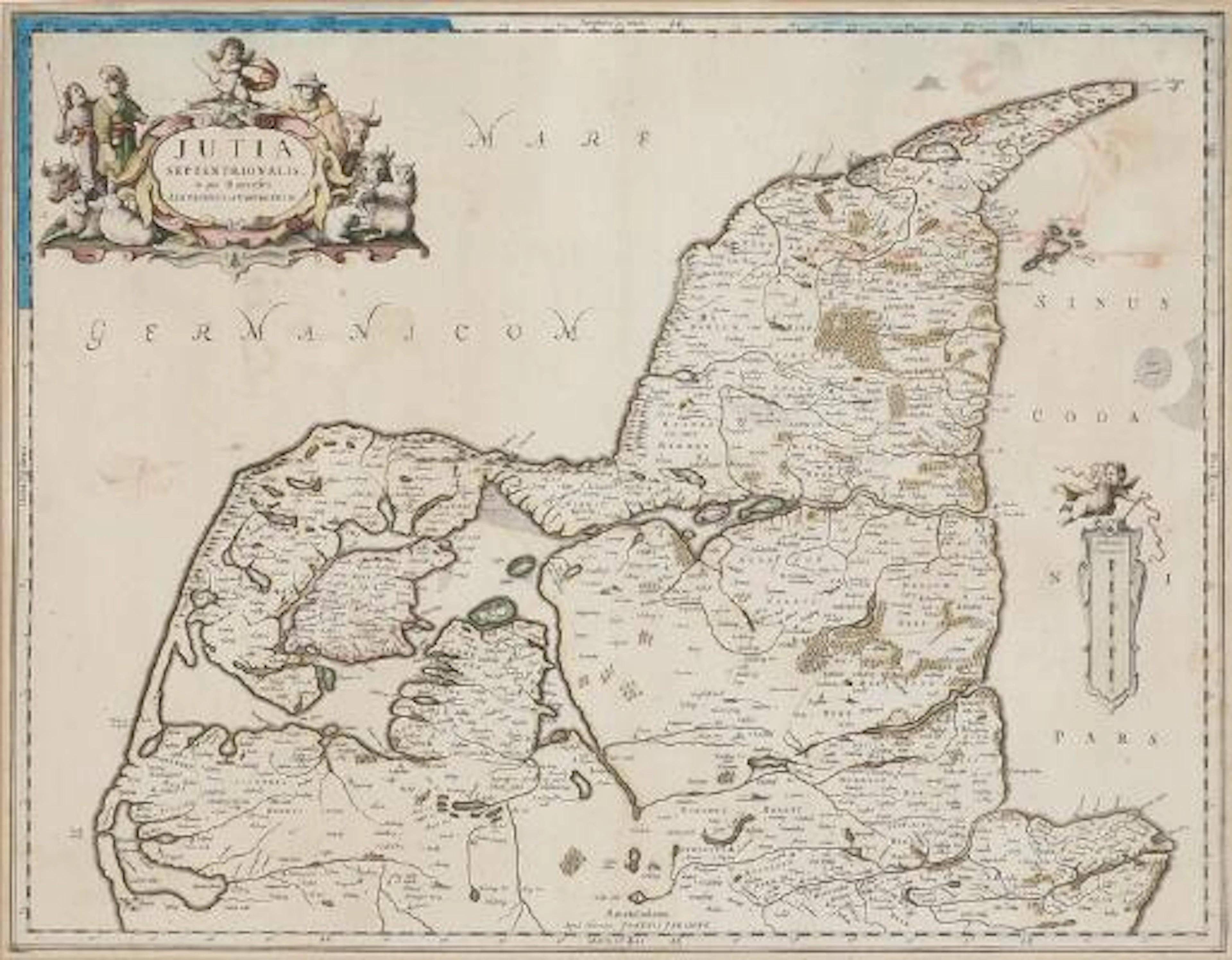 Jan Janssonius: "Jutia Septentrionalis". 1658. Handcoloured engraving.