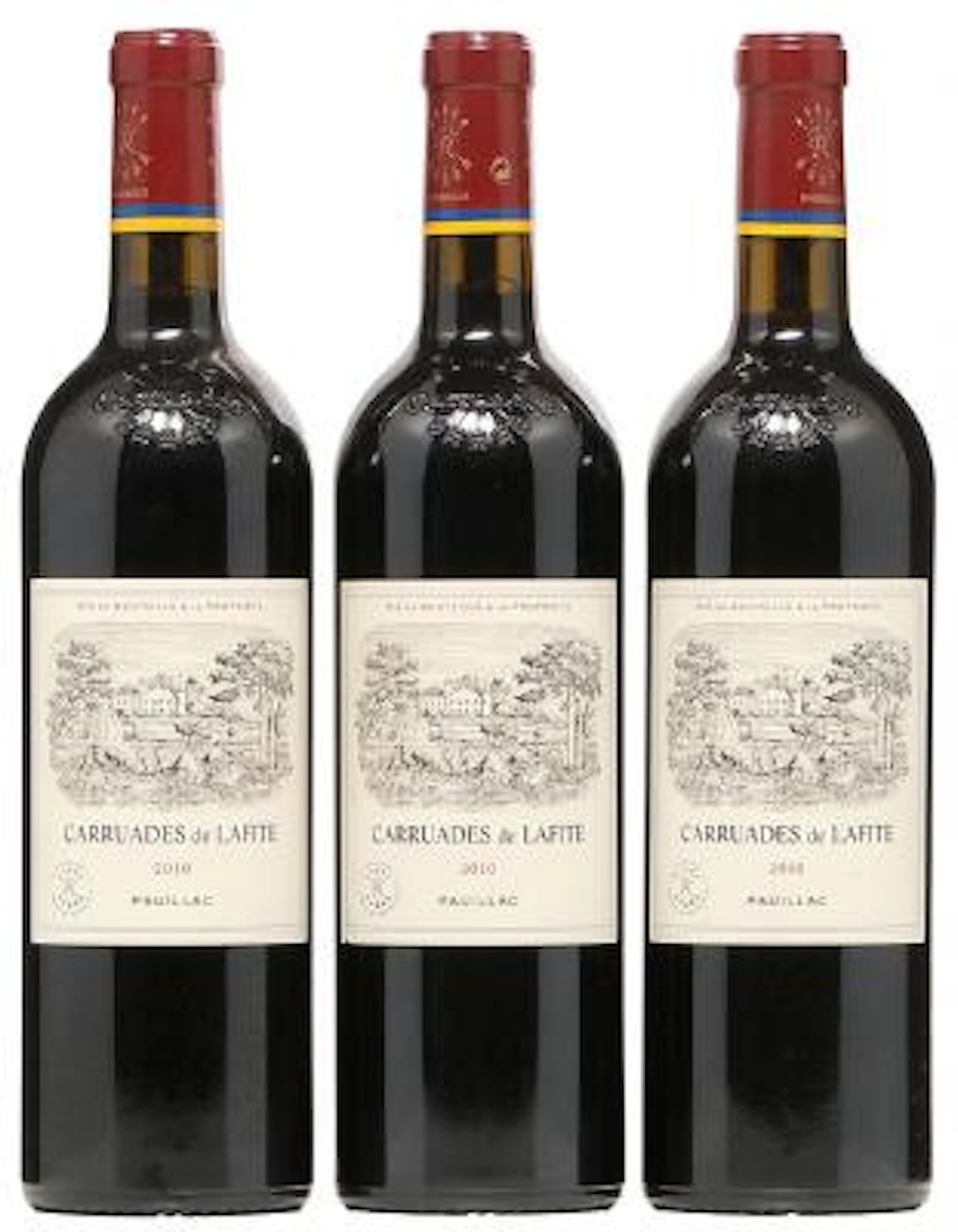 3 bts. Carruades de Lafite, 2wine Ch. Lafite Rothschild 2010 A (hf/in).