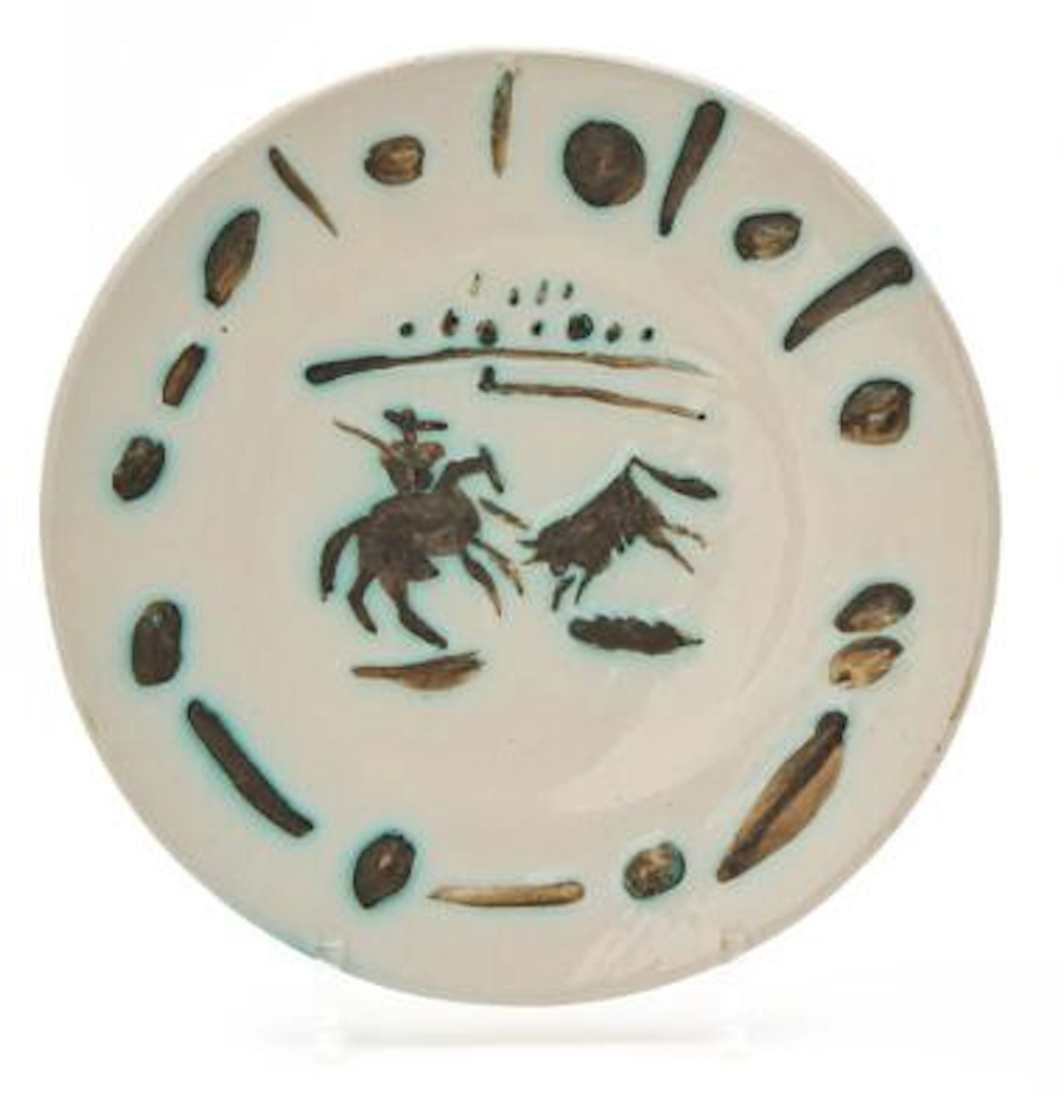 Pablo Picasso: “Picador”, 1953. Stamped. White faience plaque with