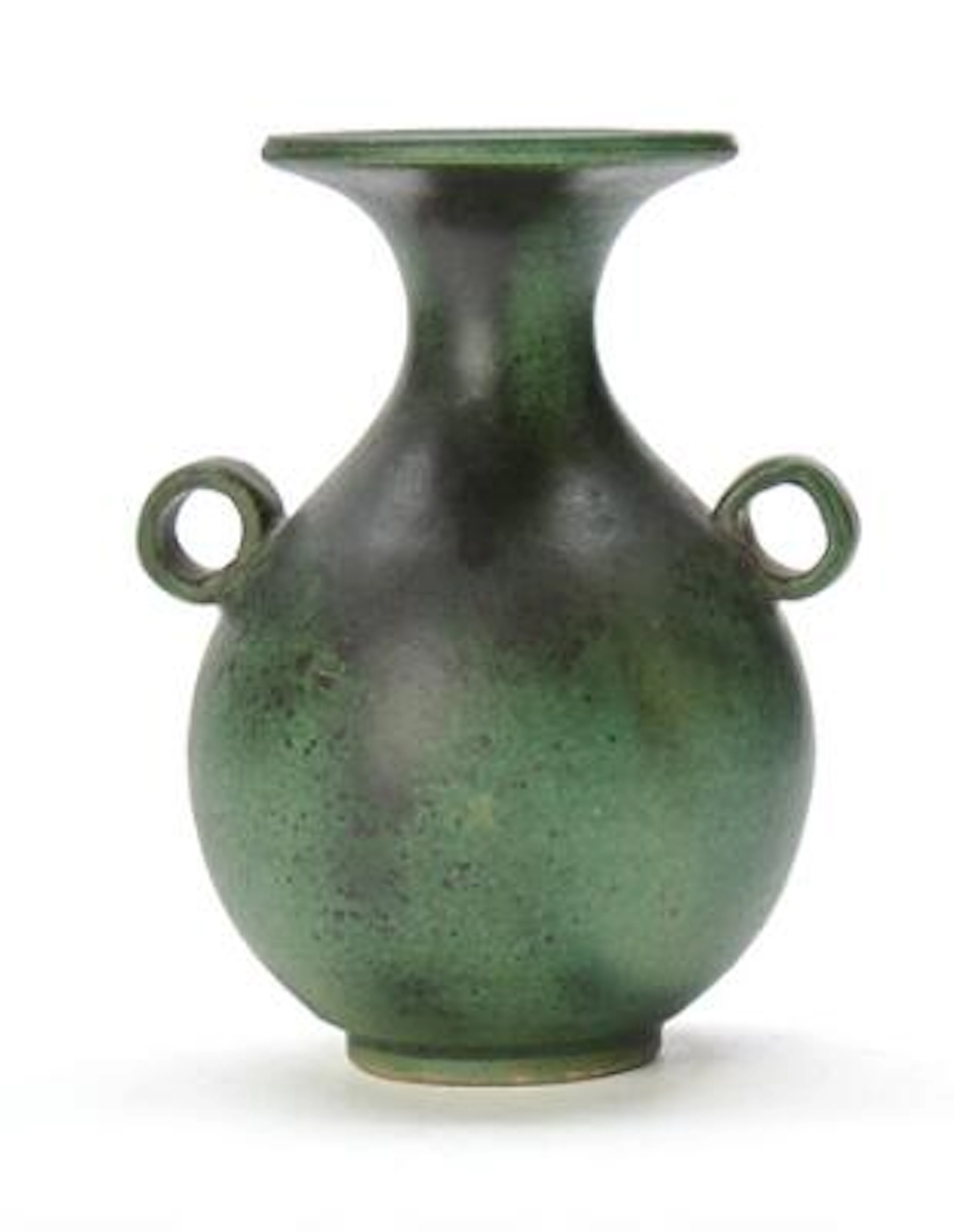 Arne Bang: A small stoneware vase modelled with two handles. Decorated