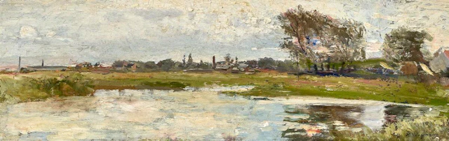Bertha Wegmann: Landscape with a lake. Signed B. Wegmann. Oil on canvas.