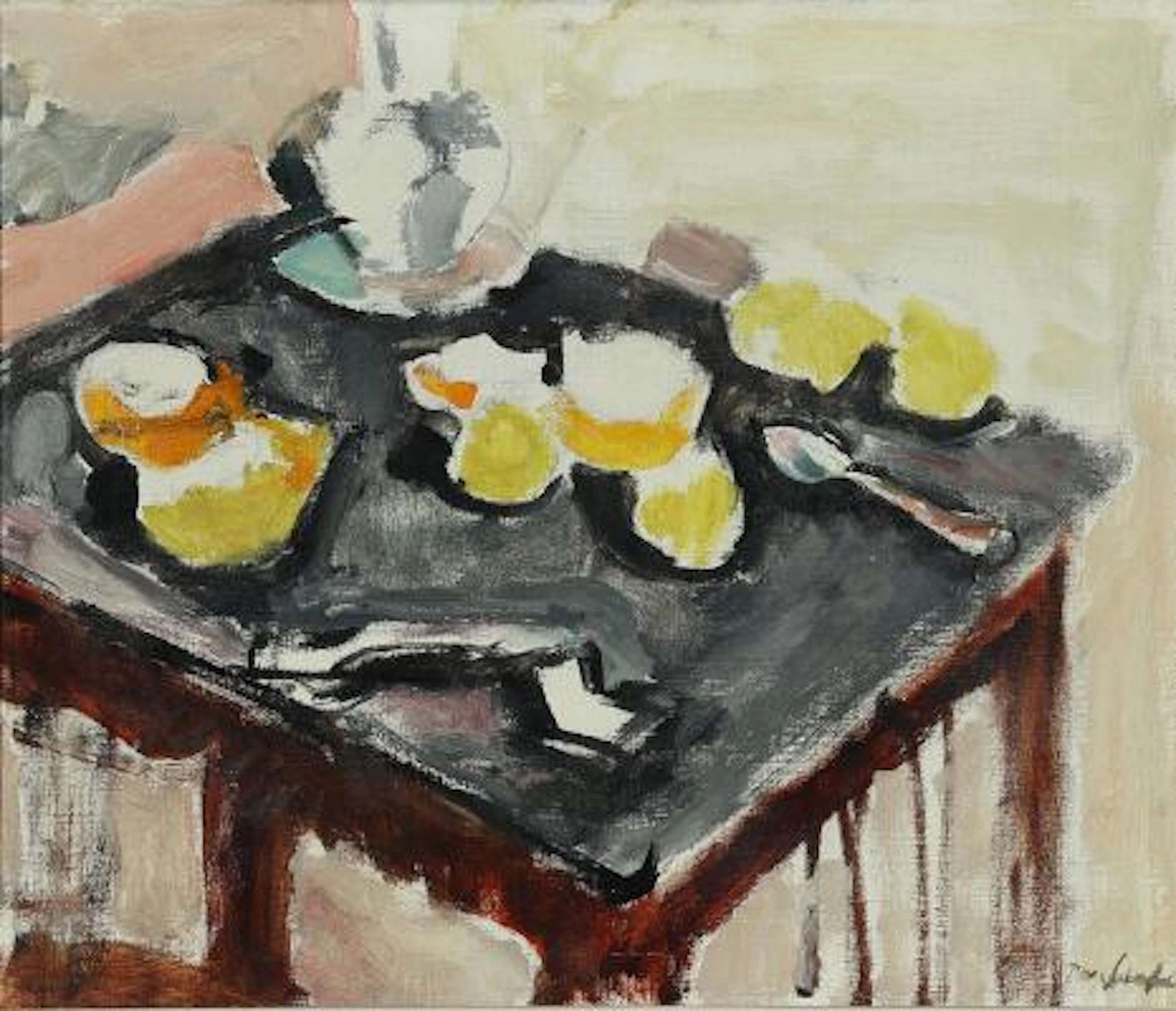 Povl Schrøder: Still life. Signed Povl Schrøder. Oil on canvas. 46