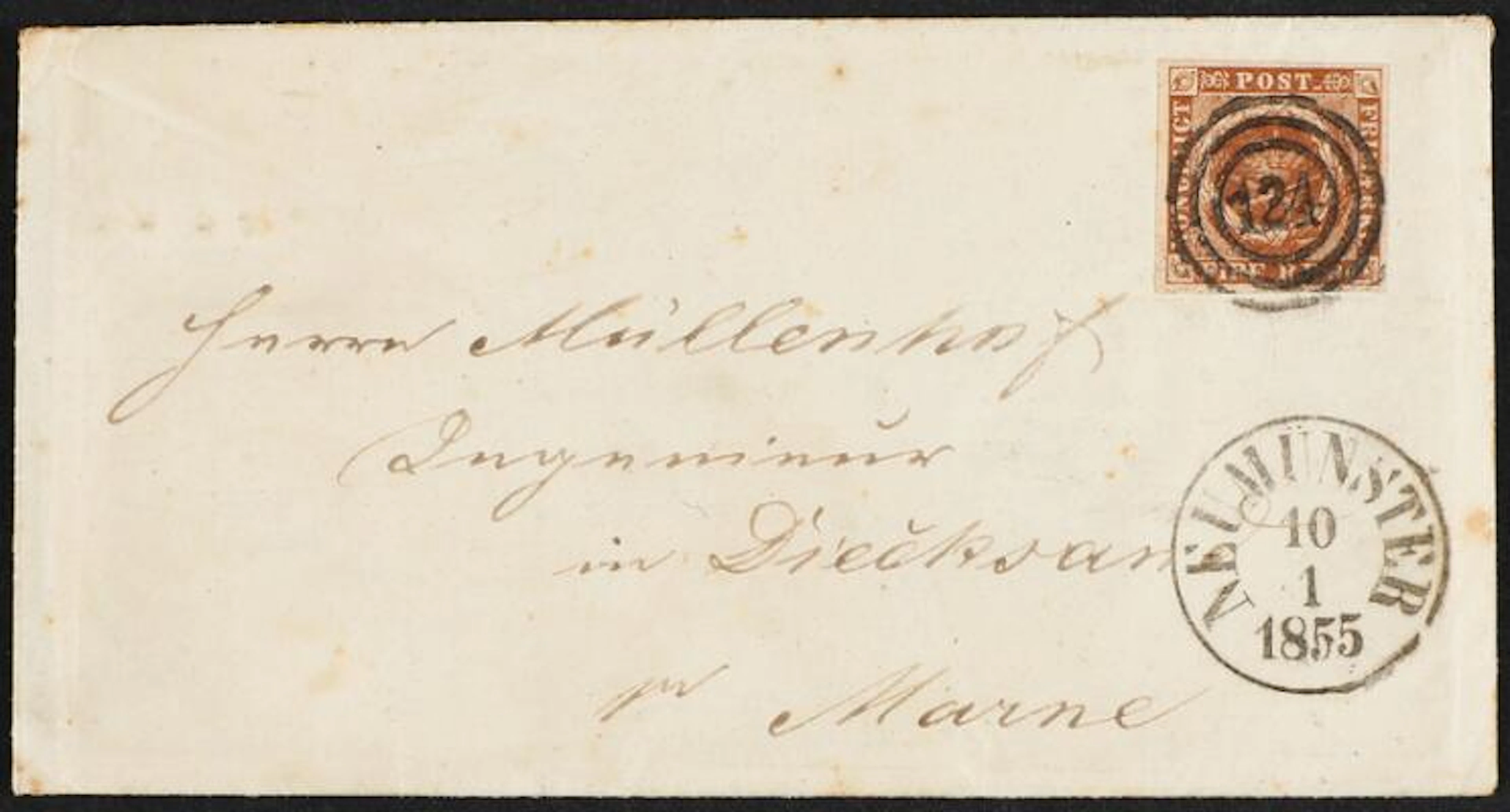 1854. 4 RBS, nut brown. Thiele III. Plate III, no. 26. Excellent cover