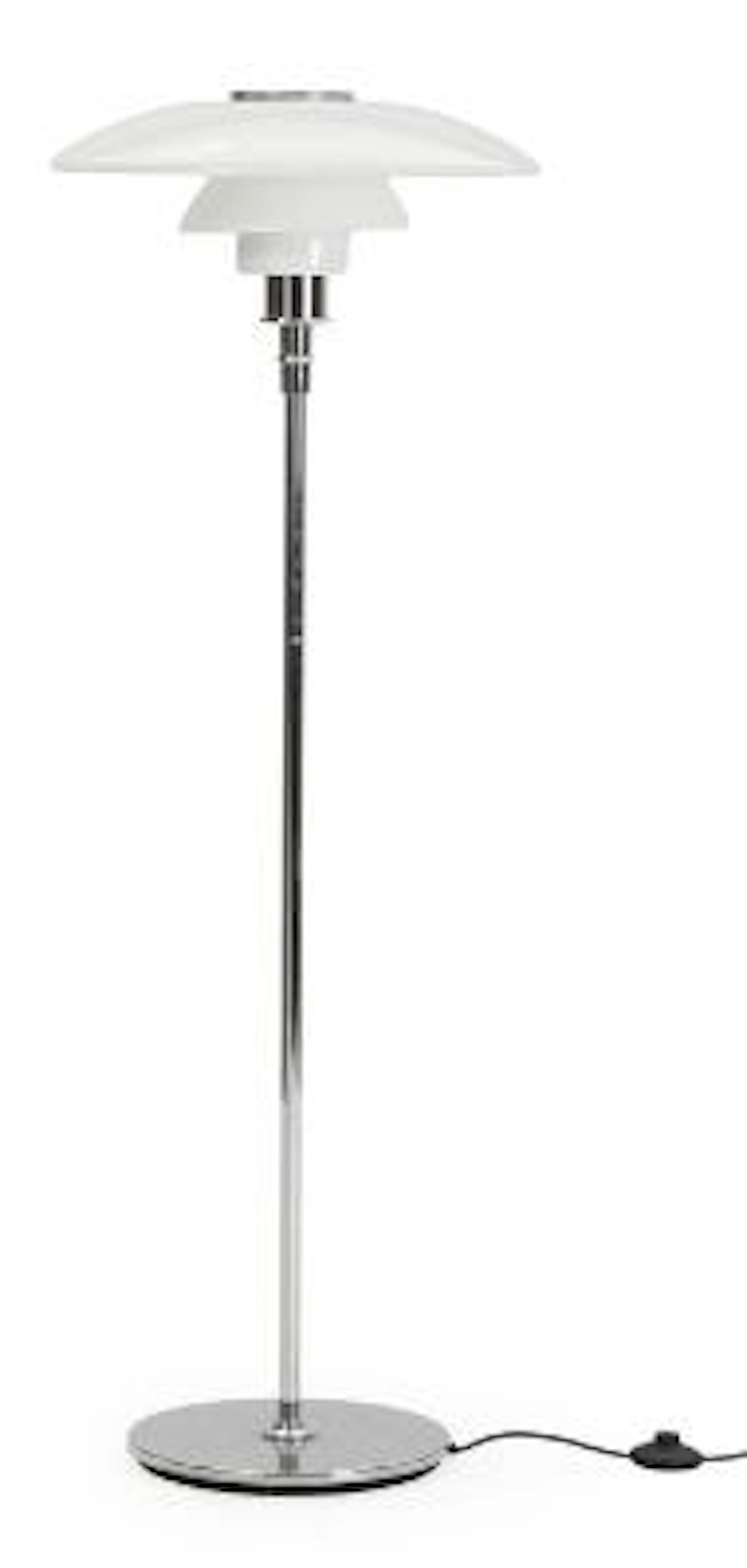 Poul Henningsen: “PH-4½/3½”. Floor lamp with chromed metal frame