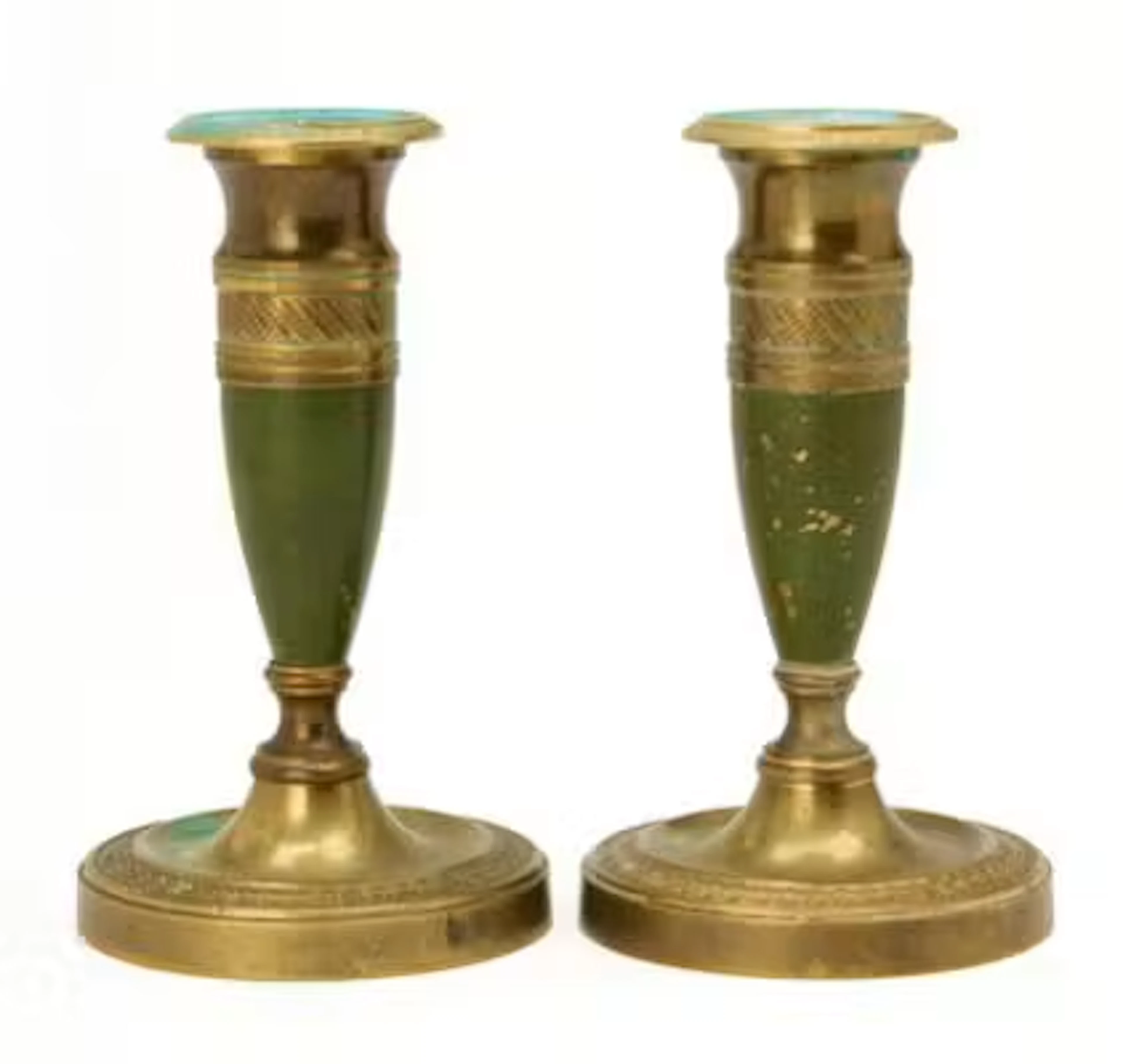 A pair of Empire style bronze candlesticks, France late 19th century.