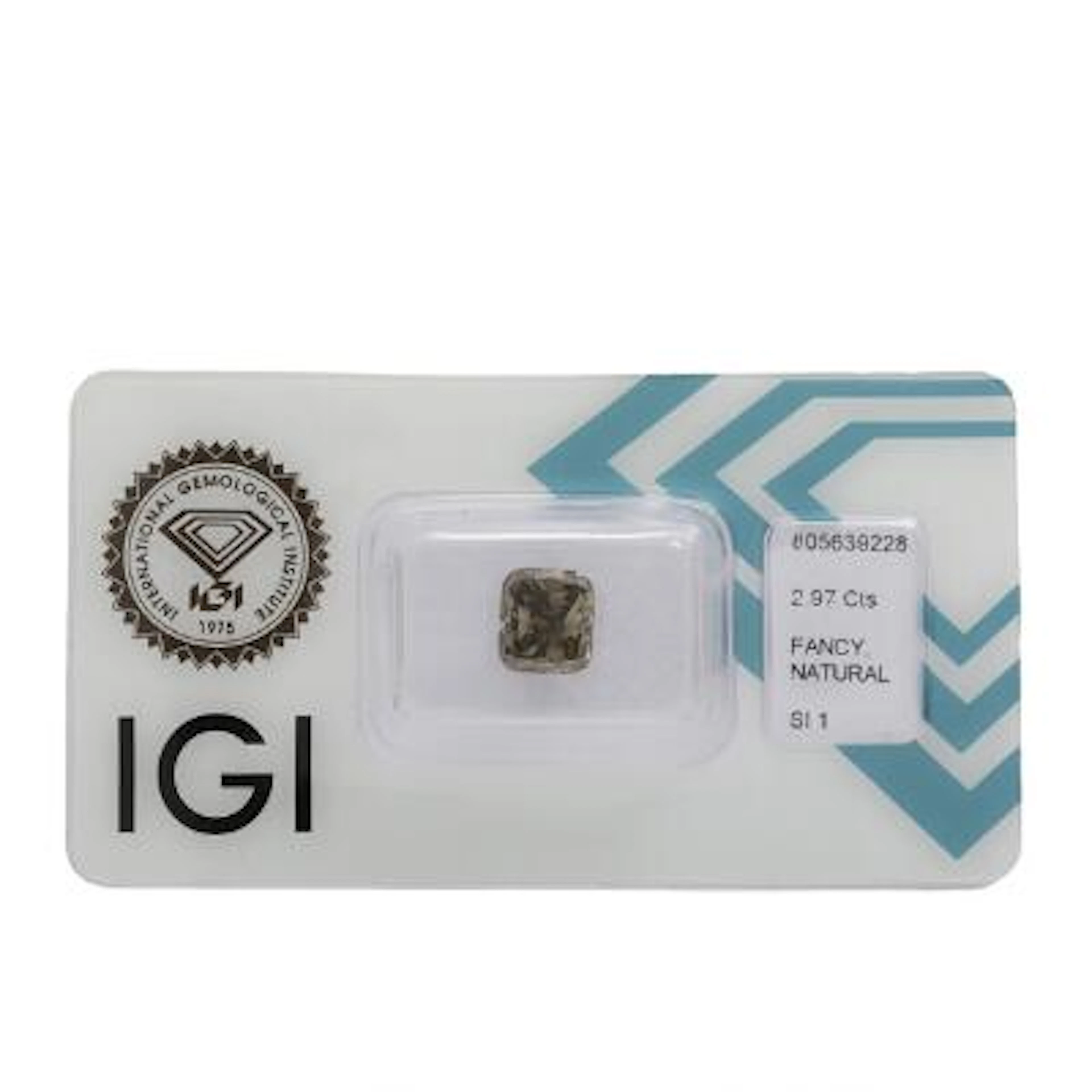Unmounted diamond of 2.97 ct. Natural Fancy Dark Grayish Greenish