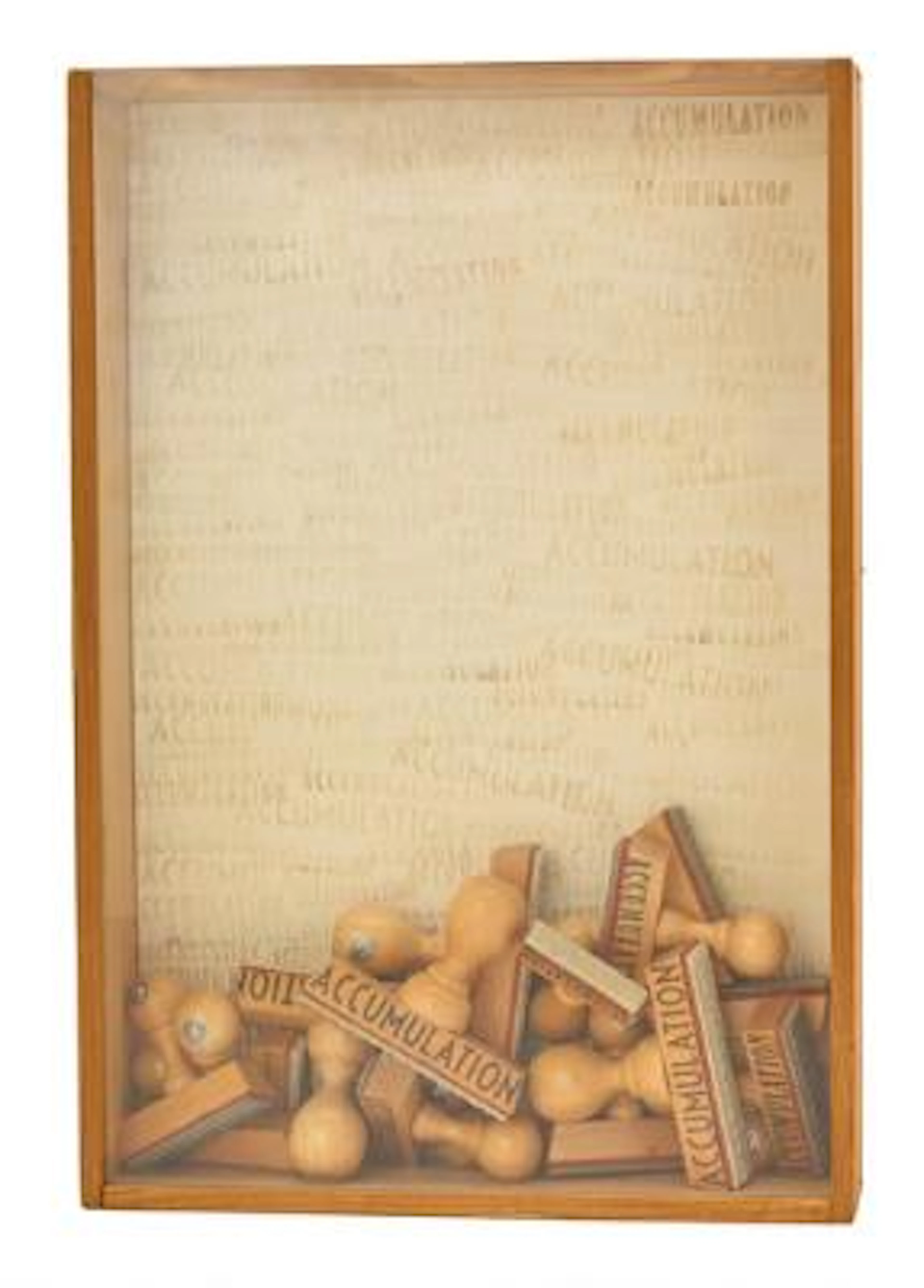 Fernandez Arman: "Accumulation", 1973. Wooden stamp in a wooden display