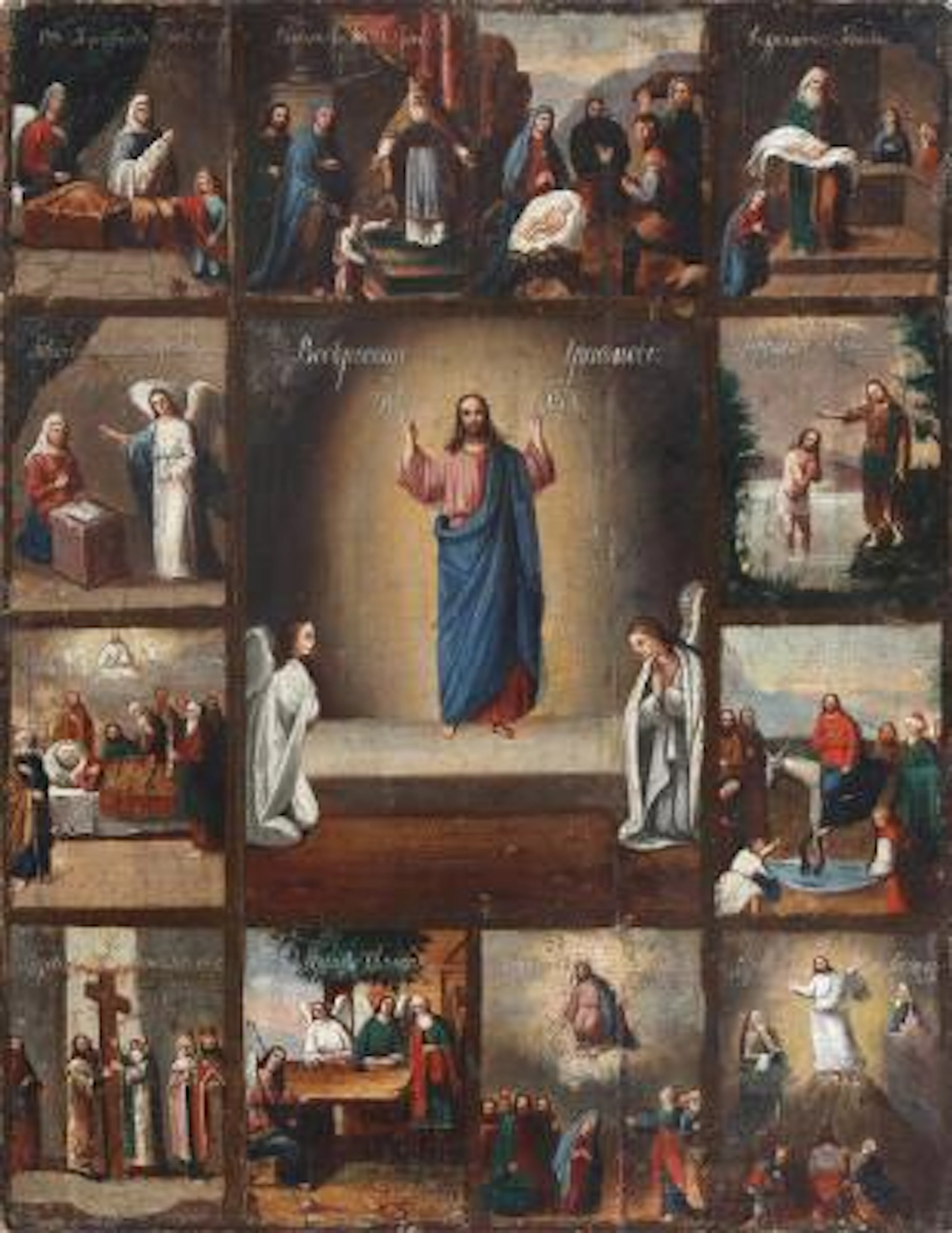 Russian feast icon, centrally depicting the Resurrection of Christ