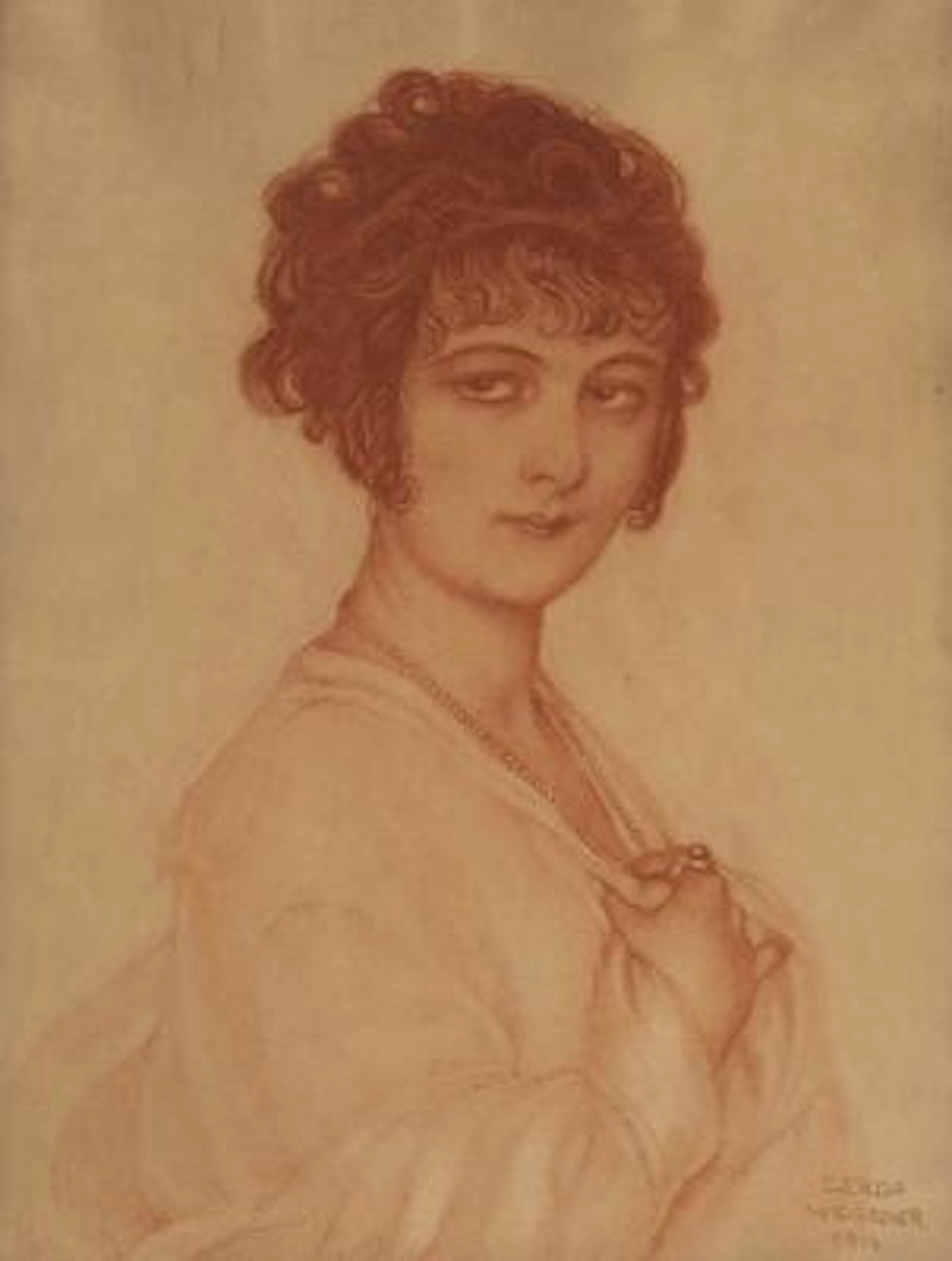 Gerda Wegener: Portrait of Yvonne. Signed in print Gerda Wegener 1914.