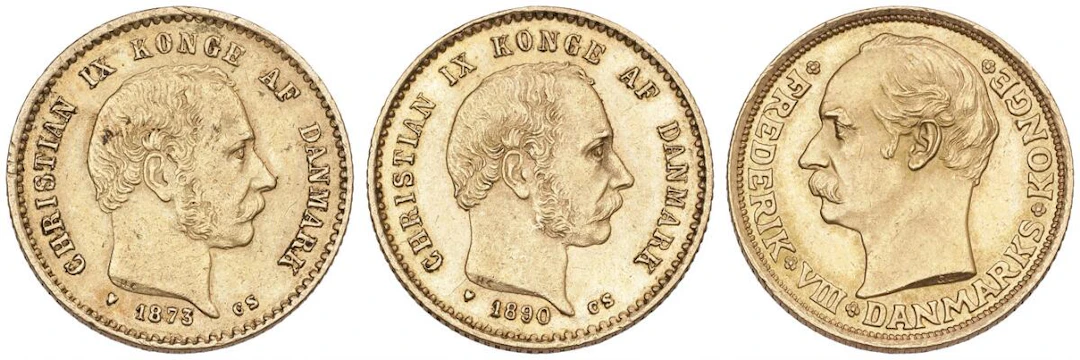 Christian IX, 10 kr 1873 and 1890 CS, H 9A, F 296, and Frederik VIII