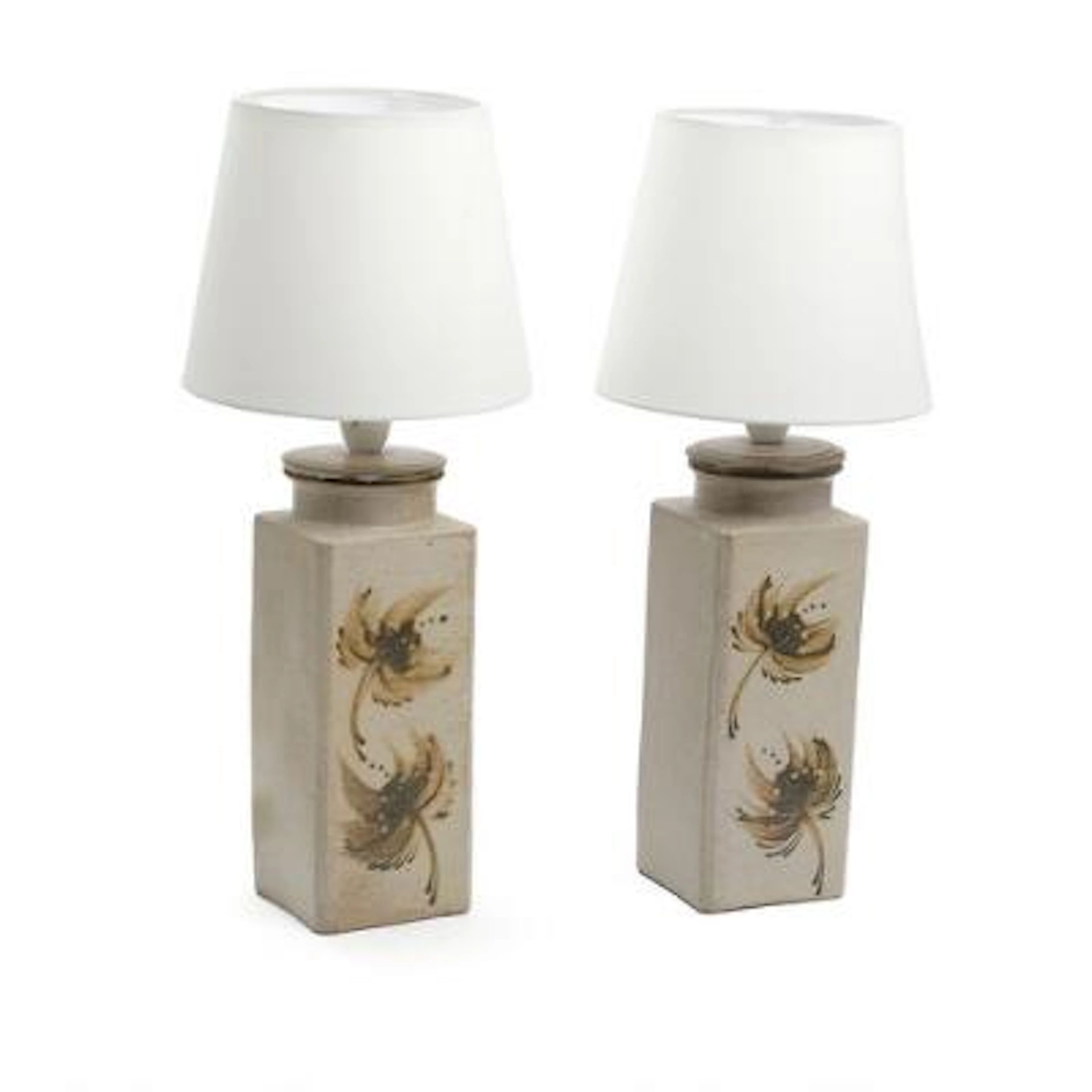 Kähler: Pair of stoneware table lamps, light glaze decorated with