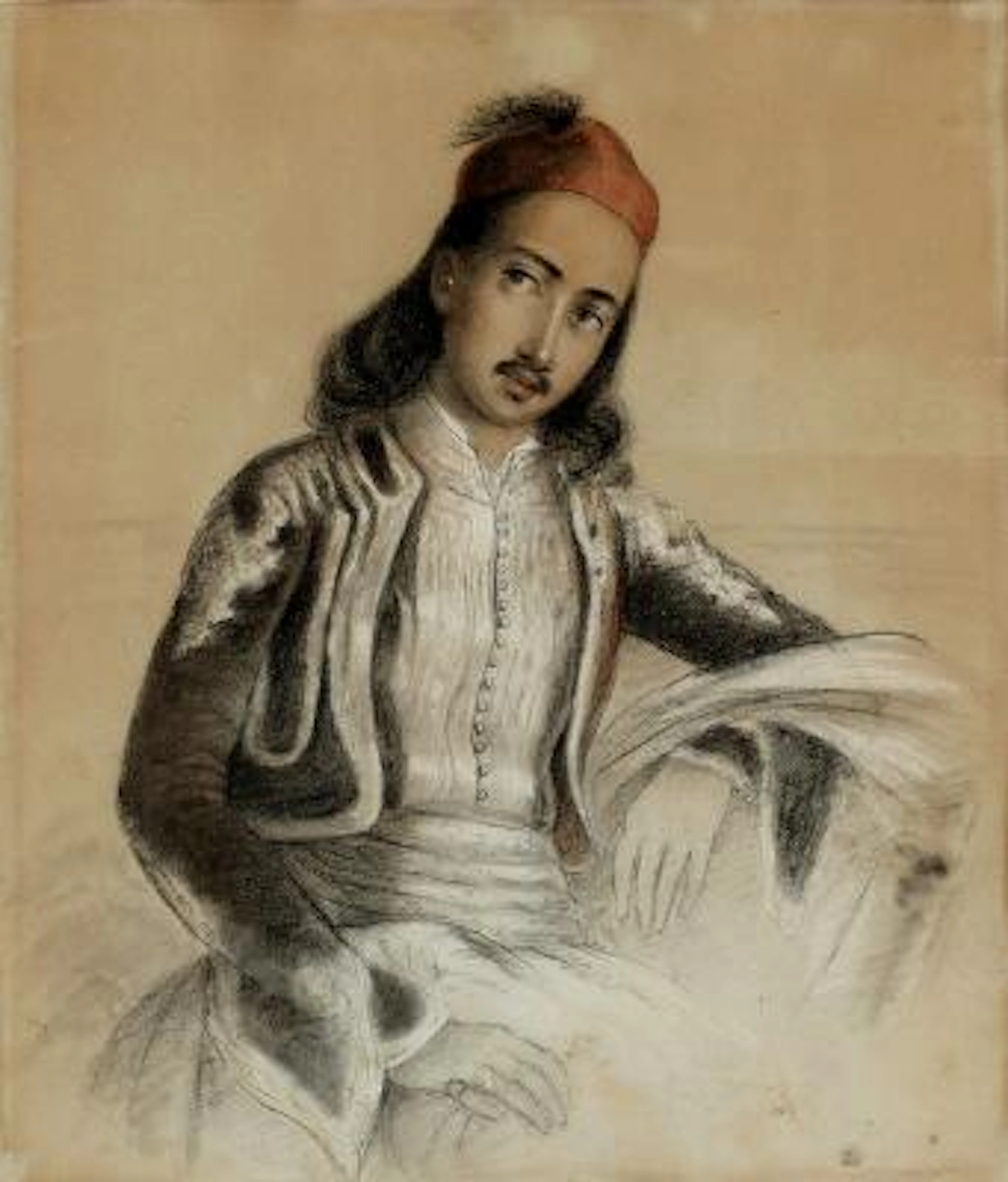 Painter unknown, 19th century: The Pensive Greek. Unsigned. Trois