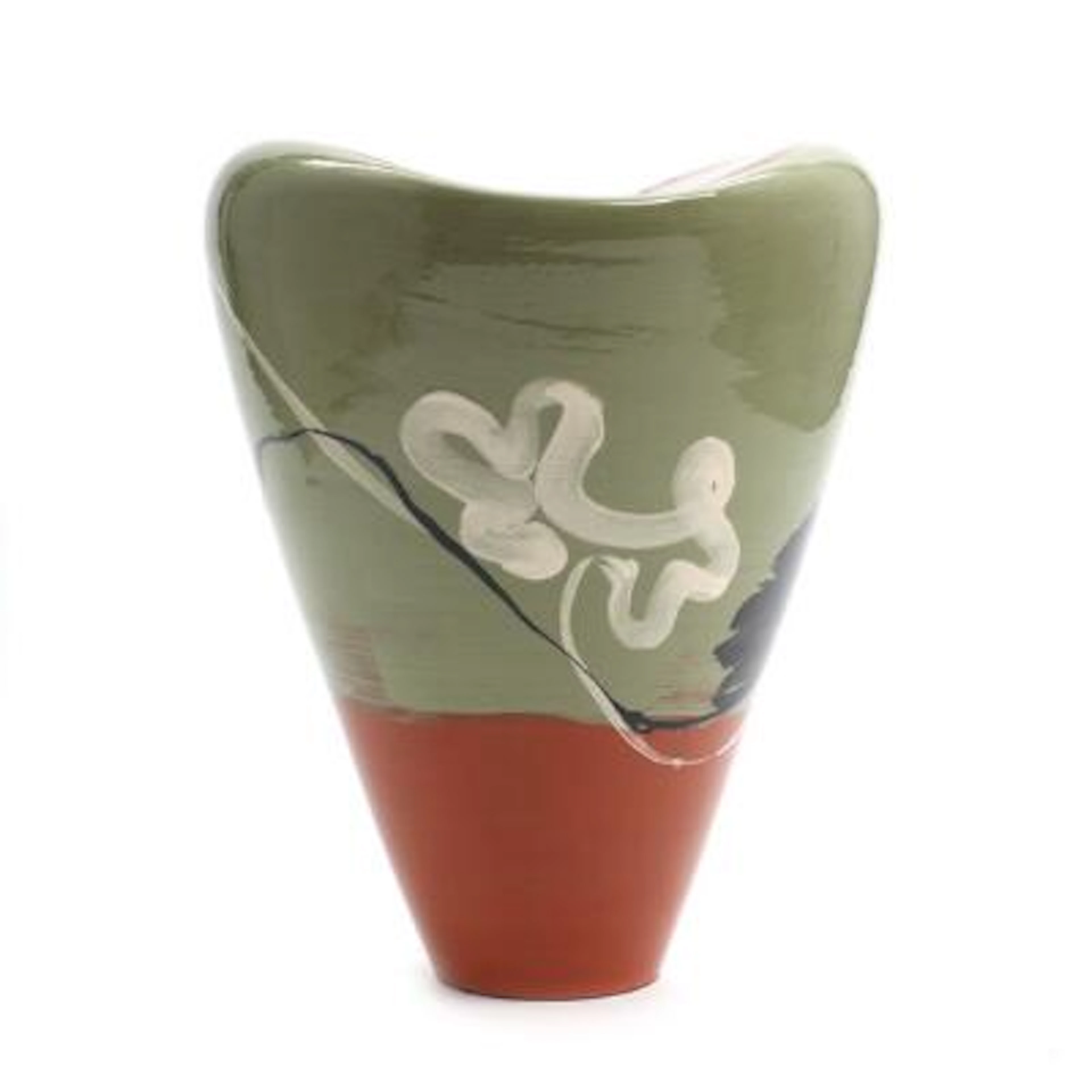 Malene Landgreen: An earthenware vase, decorated with polychrome glaze.