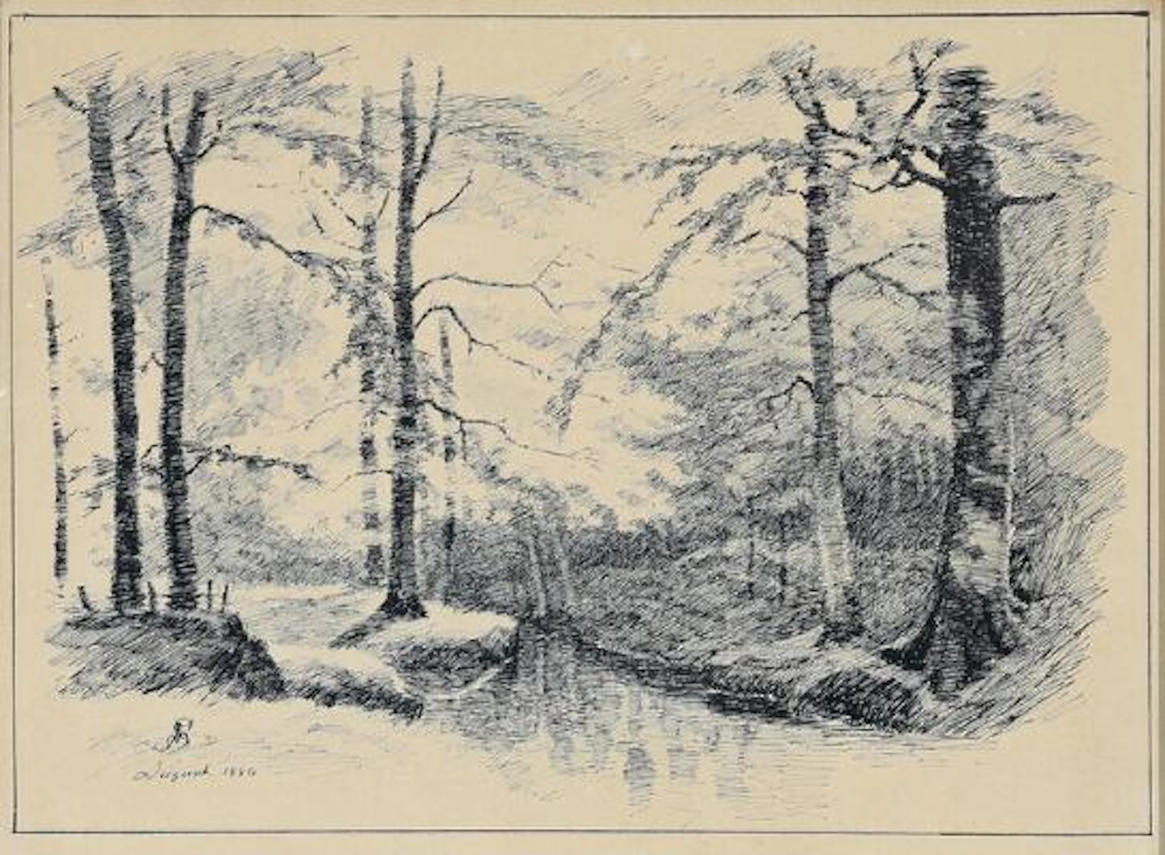 Fritz Syberg: A stream running through a forest. Signed with monogram