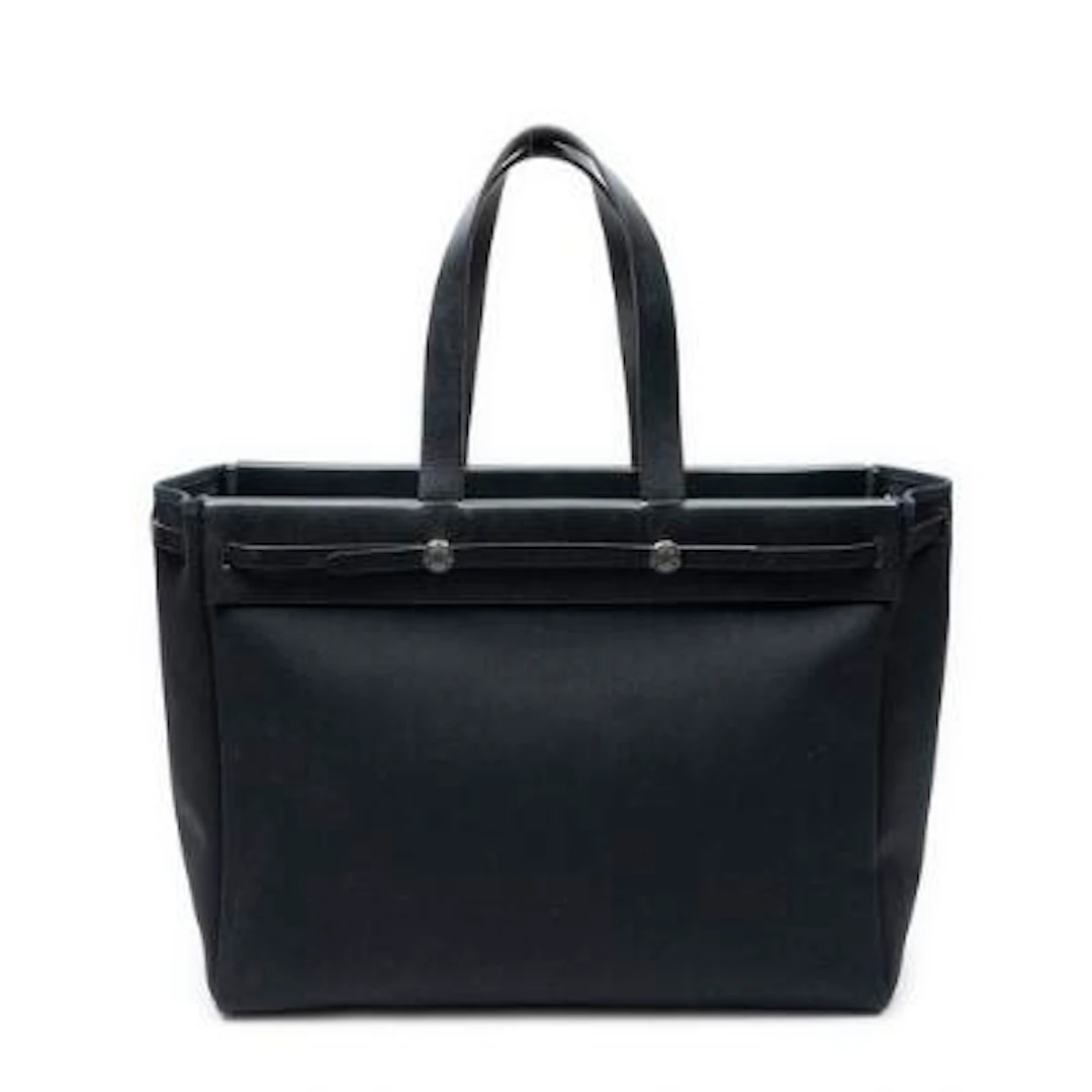 Hermès: "Herbag Cabas" shopper in black leather and Toile Officier-canvas