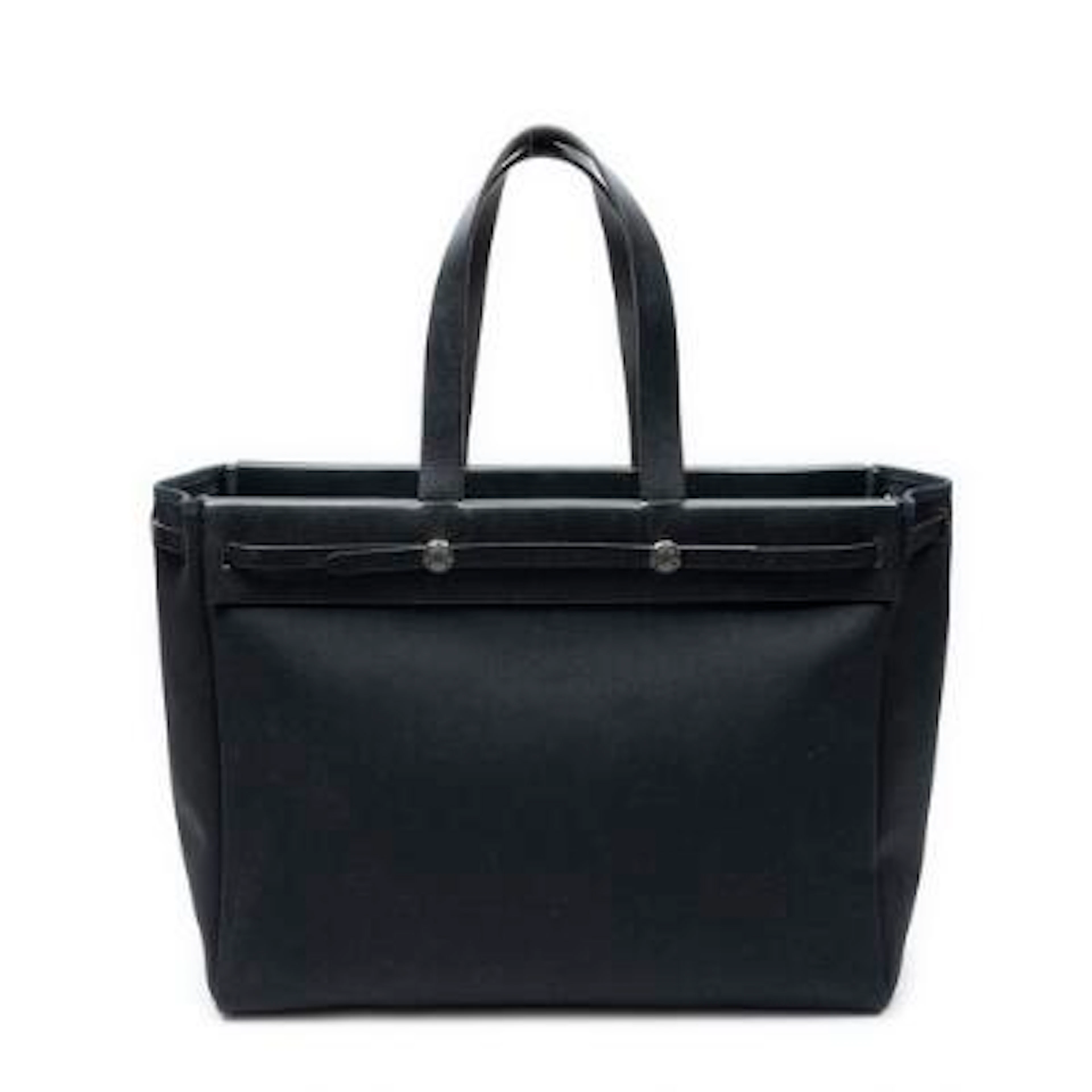Hermès: "Herbag Cabas" shopper in black leather and Toile Officier-canvas