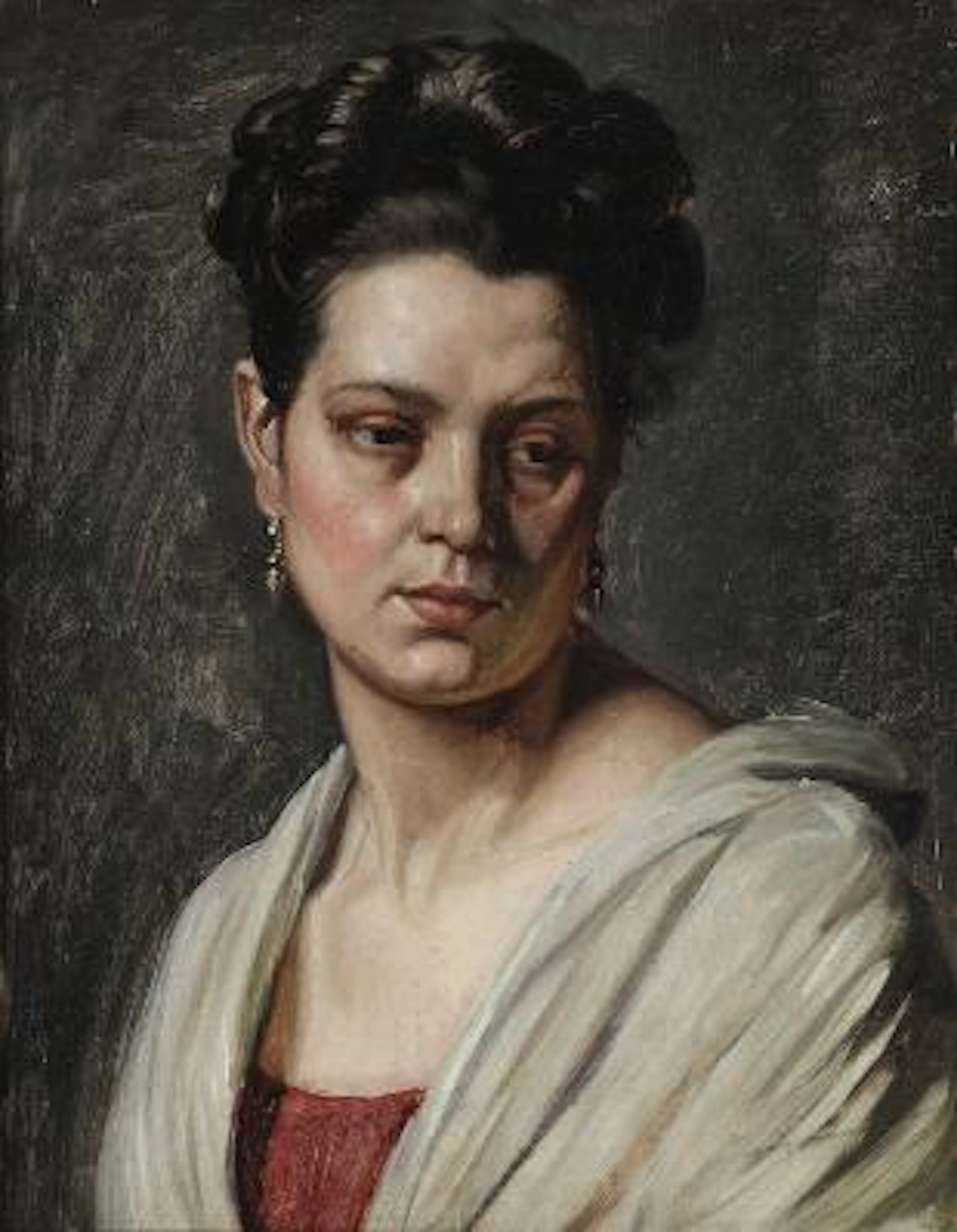Michael Ancher: Portrait of a woman with golden earrings. Signed and