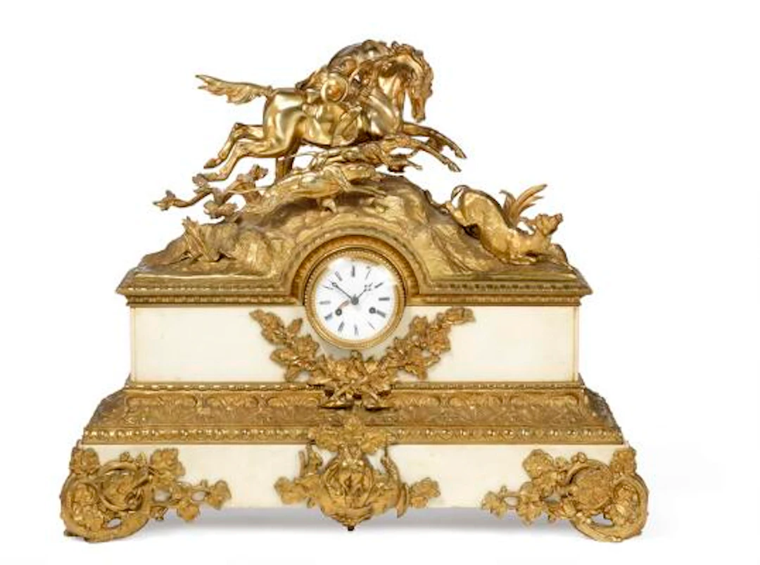 A large Napoleon III mantel clock. France, late 19th century. H. 62