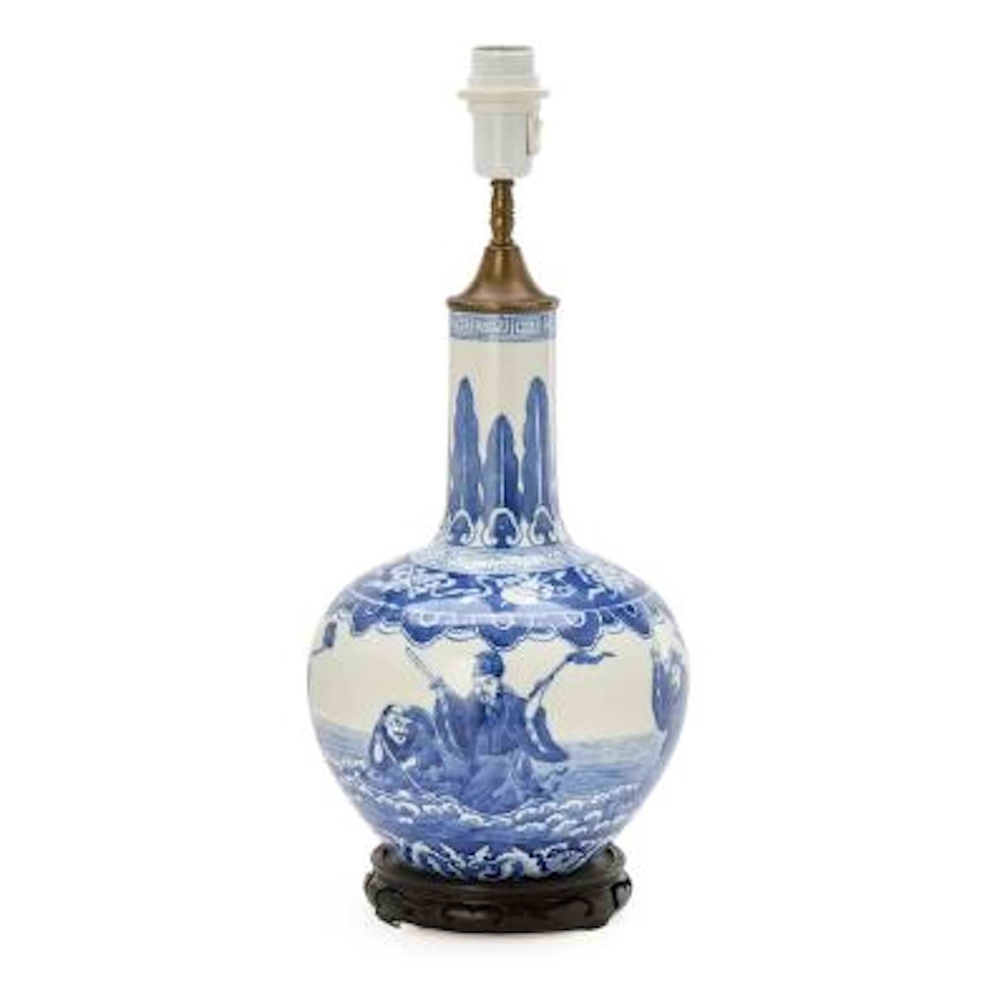 Chinese porcelain lamp, decorated in underglaze blue. 20th century.