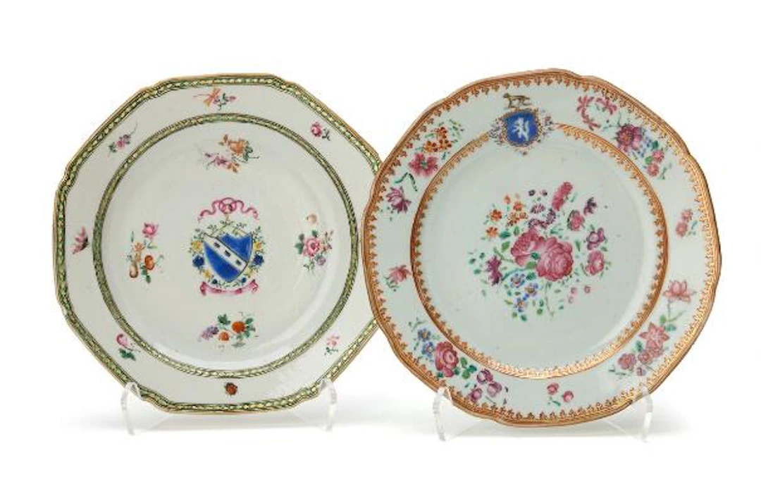 Two small Chinese export porcelain armorial dishes. Qianlong 1736-1795.