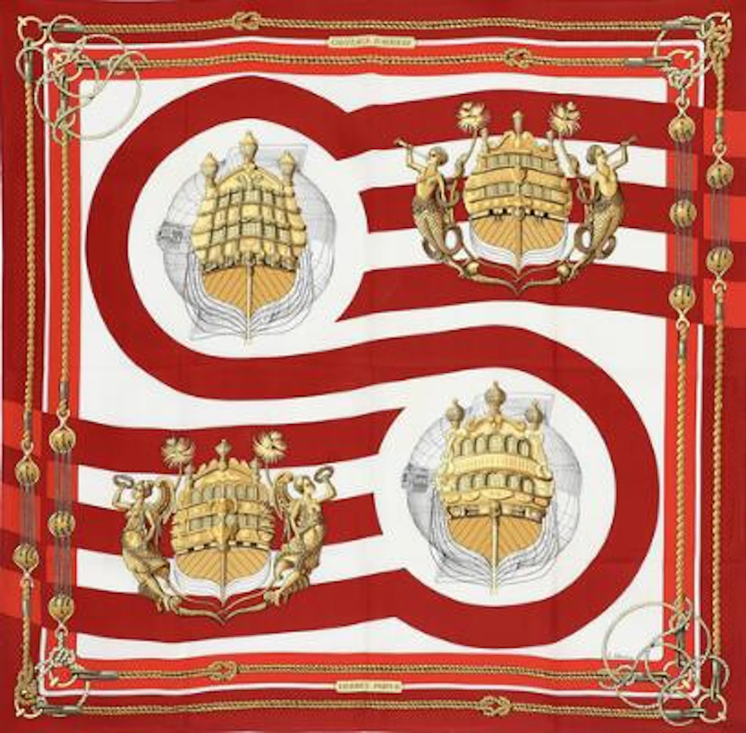 Hermès: A silk scarf with motif “Chateaux D’Arriere" by Julia Abadie.