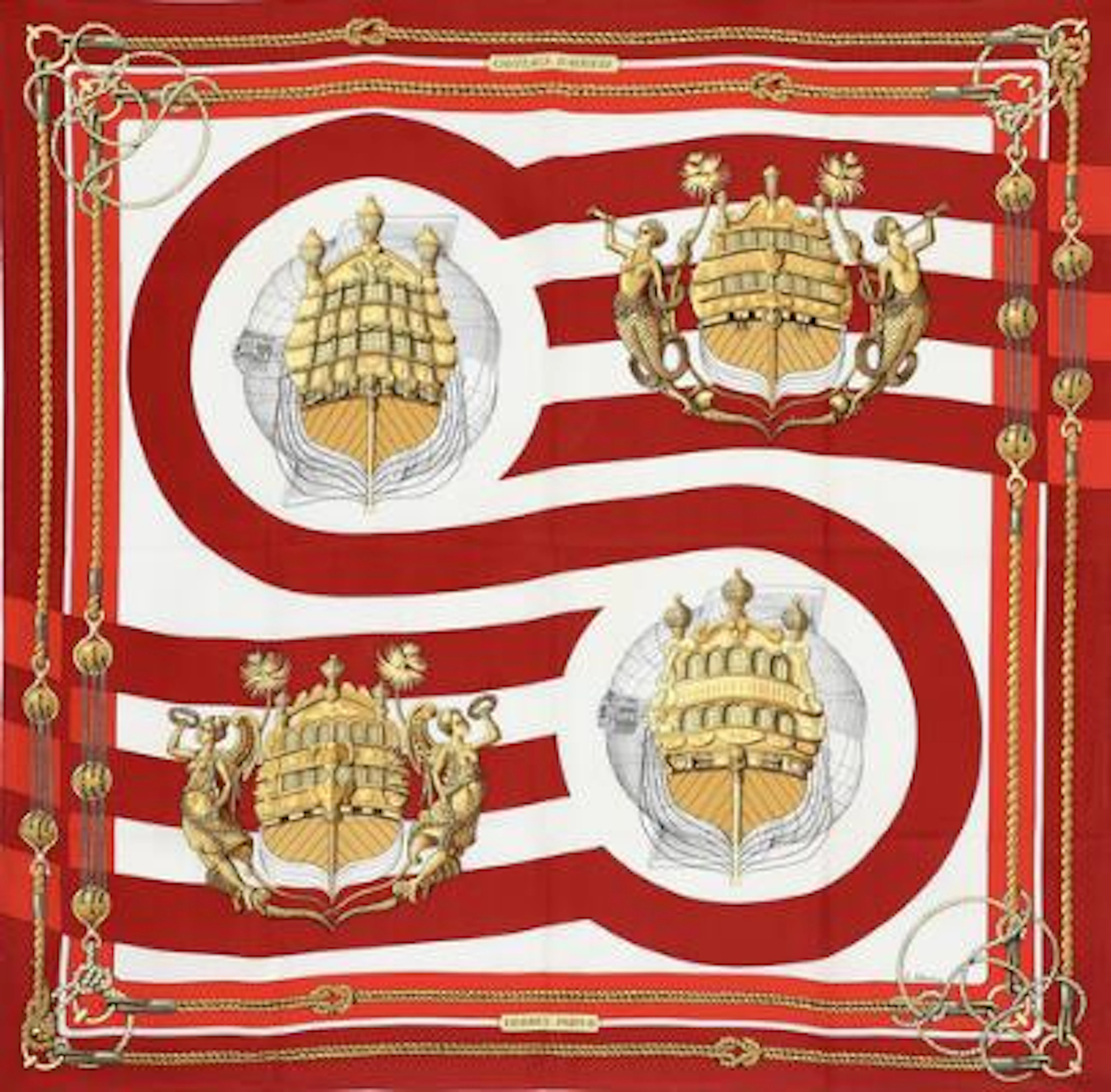 Hermès: A silk scarf with motif “Chateaux D’Arriere" by Julia Abadie.