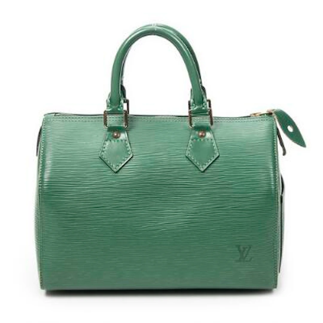 Louis Vuitton: A "Speedy 25" bag in green Epi-leather with gold-tone