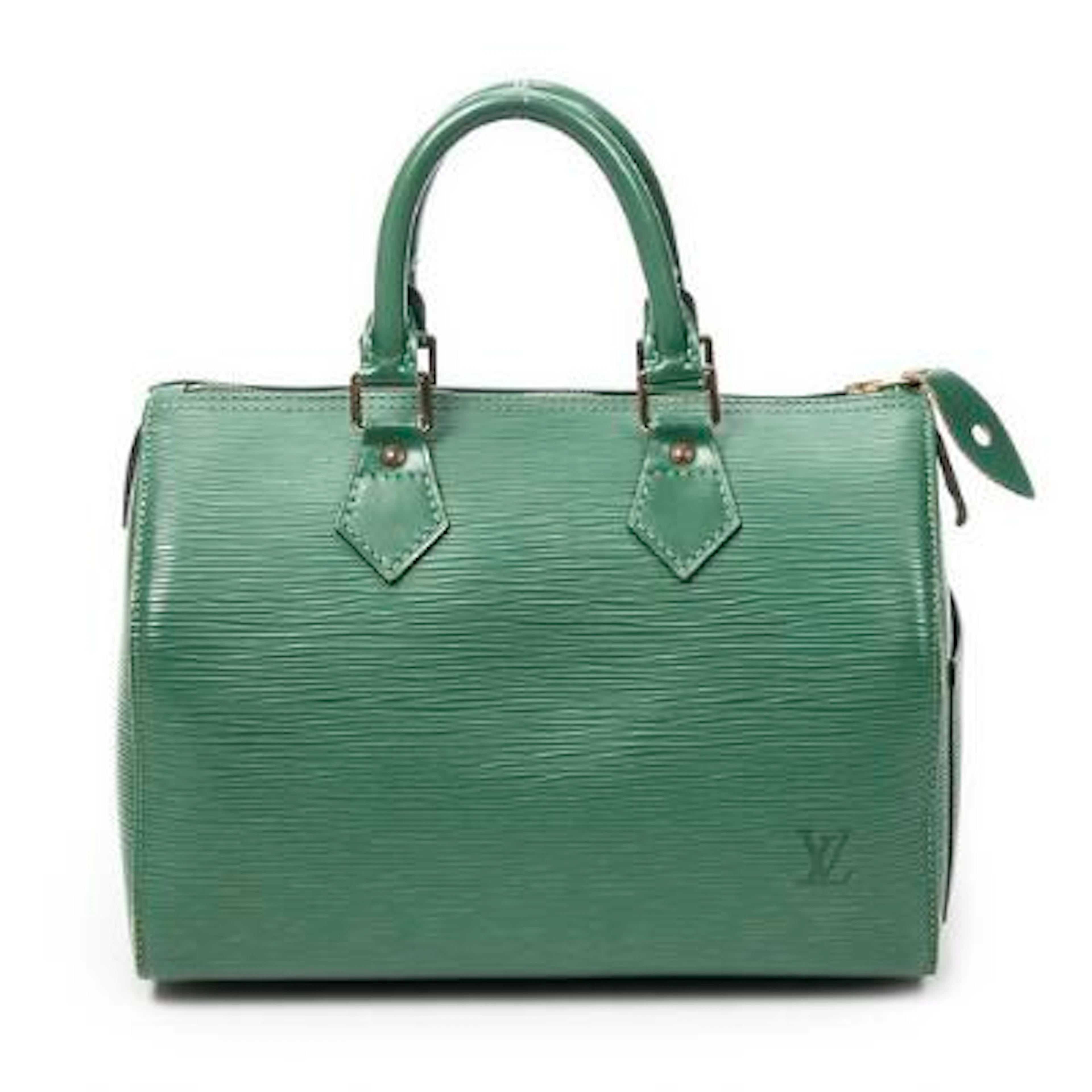 Louis Vuitton: A "Speedy 25" bag in green Epi-leather with gold-tone